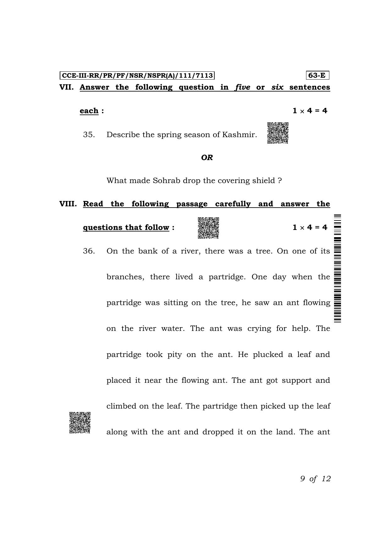 Karnataka SSLC Third Language English Exam 3 Question Paper 2024 (A Version) - Page 9