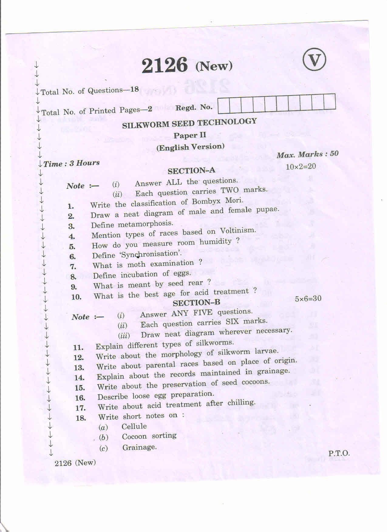 AP Inter 2nd Year Silkworm Seed Technology-II (new) March-2020-Vocational Question Paper - Page 1