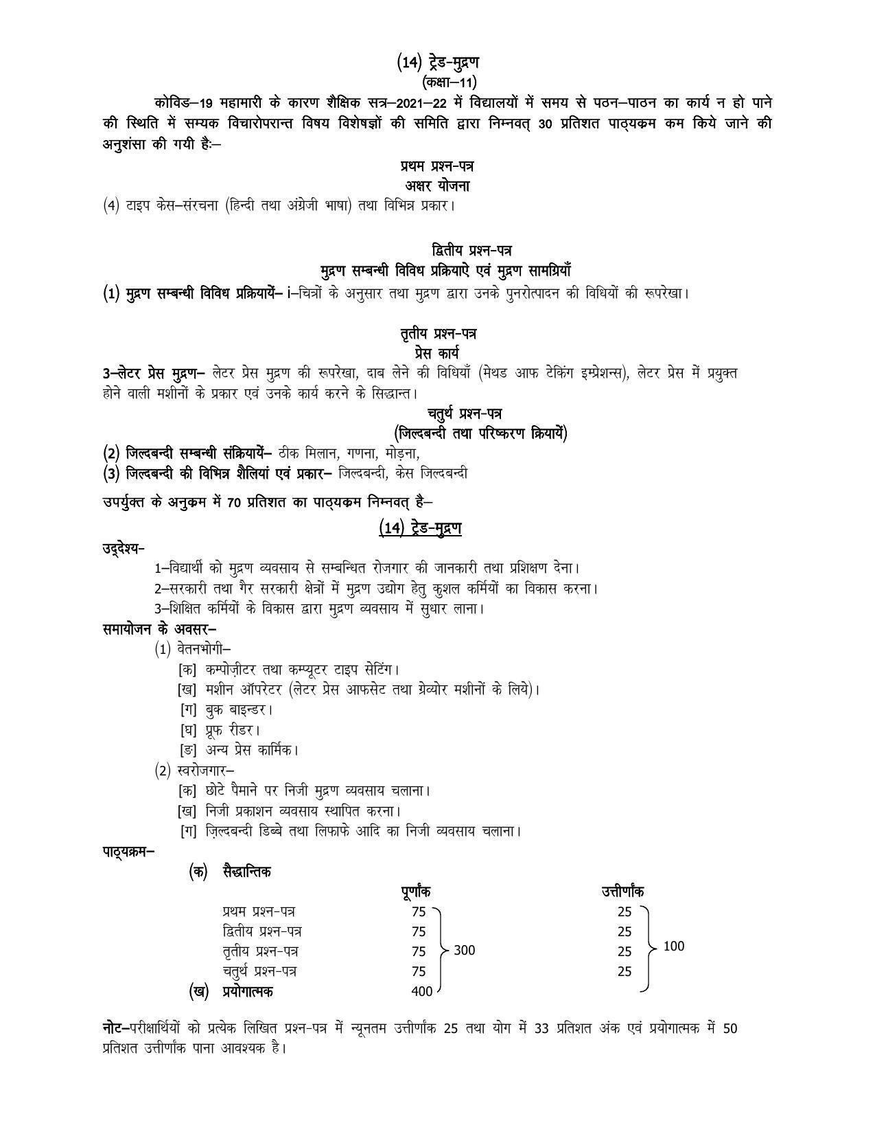 UP Board 11th Syllabus Trade 29 Printing - Page 1
