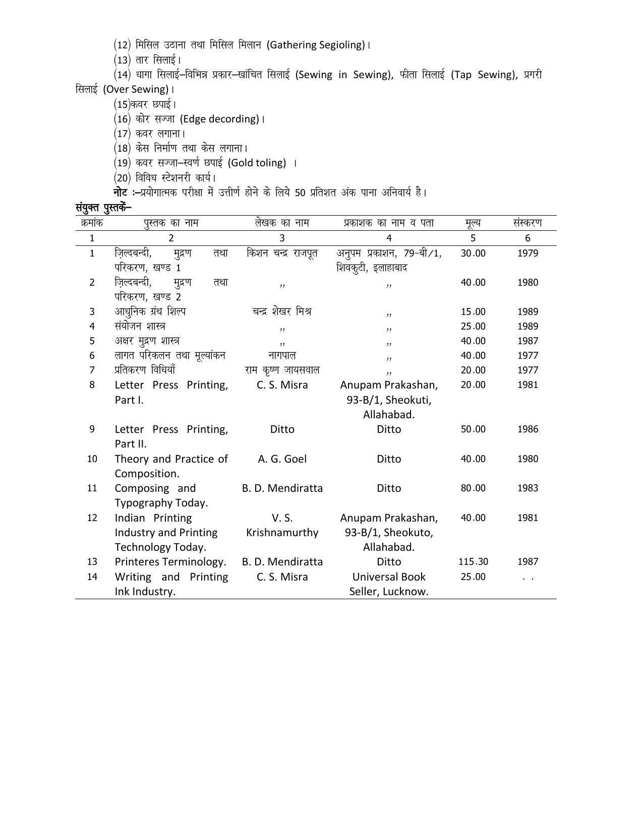 UP Board 11th Syllabus Trade 29 Printing - Page 3