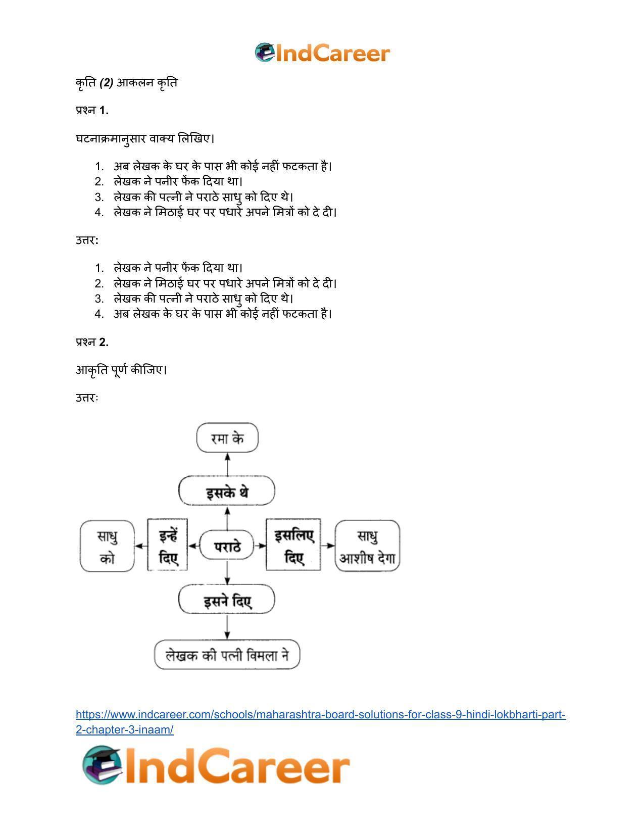 Maharashtra Board Solutions for Class 9- Hindi Lokbharti (Part 2): Chapter 3- इनाम - Page 30
