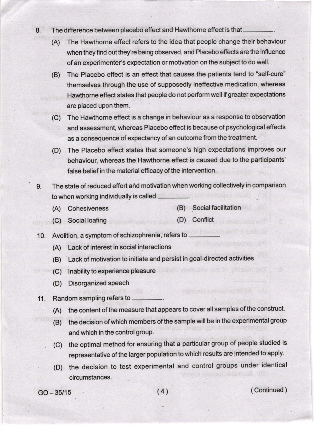 Odisha CPET 2024 PSYCHOLOGY Question Papers - Page 4