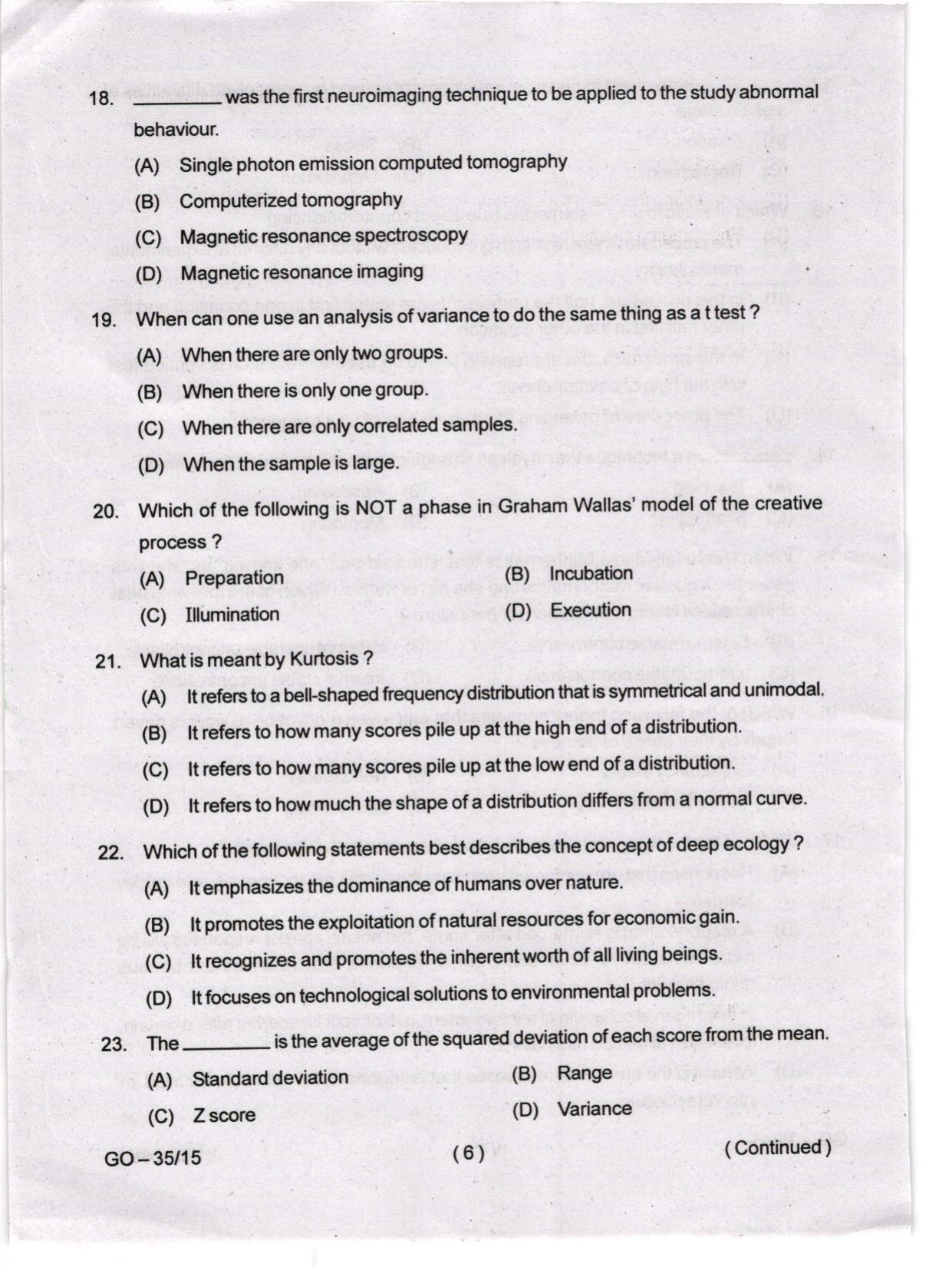 Odisha CPET 2024 PSYCHOLOGY Question Papers - Page 6