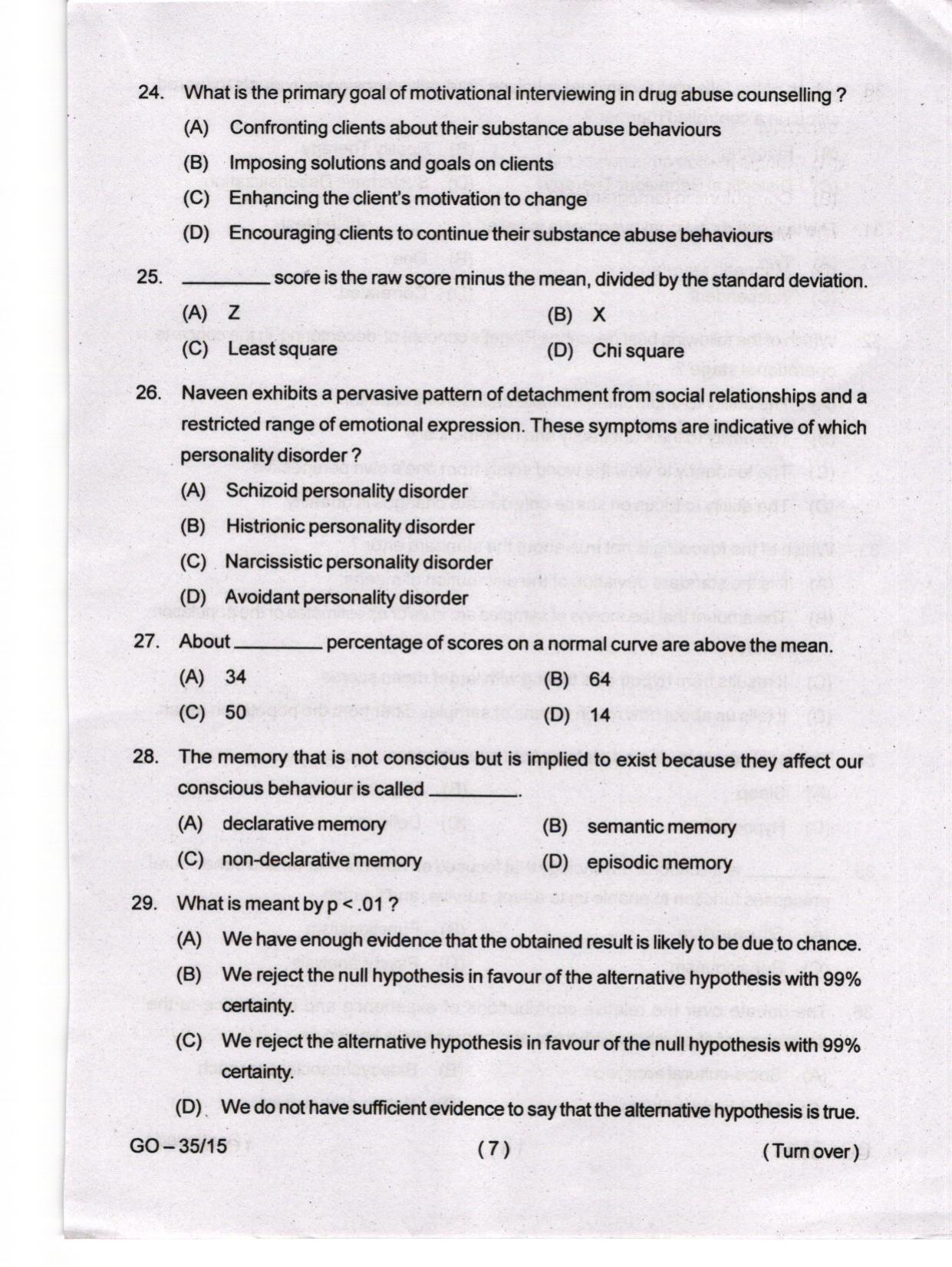 Odisha CPET 2024 PSYCHOLOGY Question Papers - Page 7