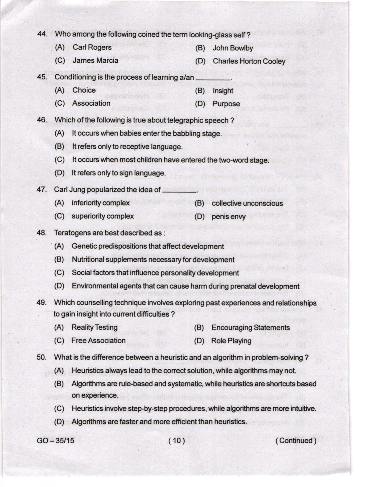 Odisha CPET 2024 PSYCHOLOGY Question Papers - Page 10