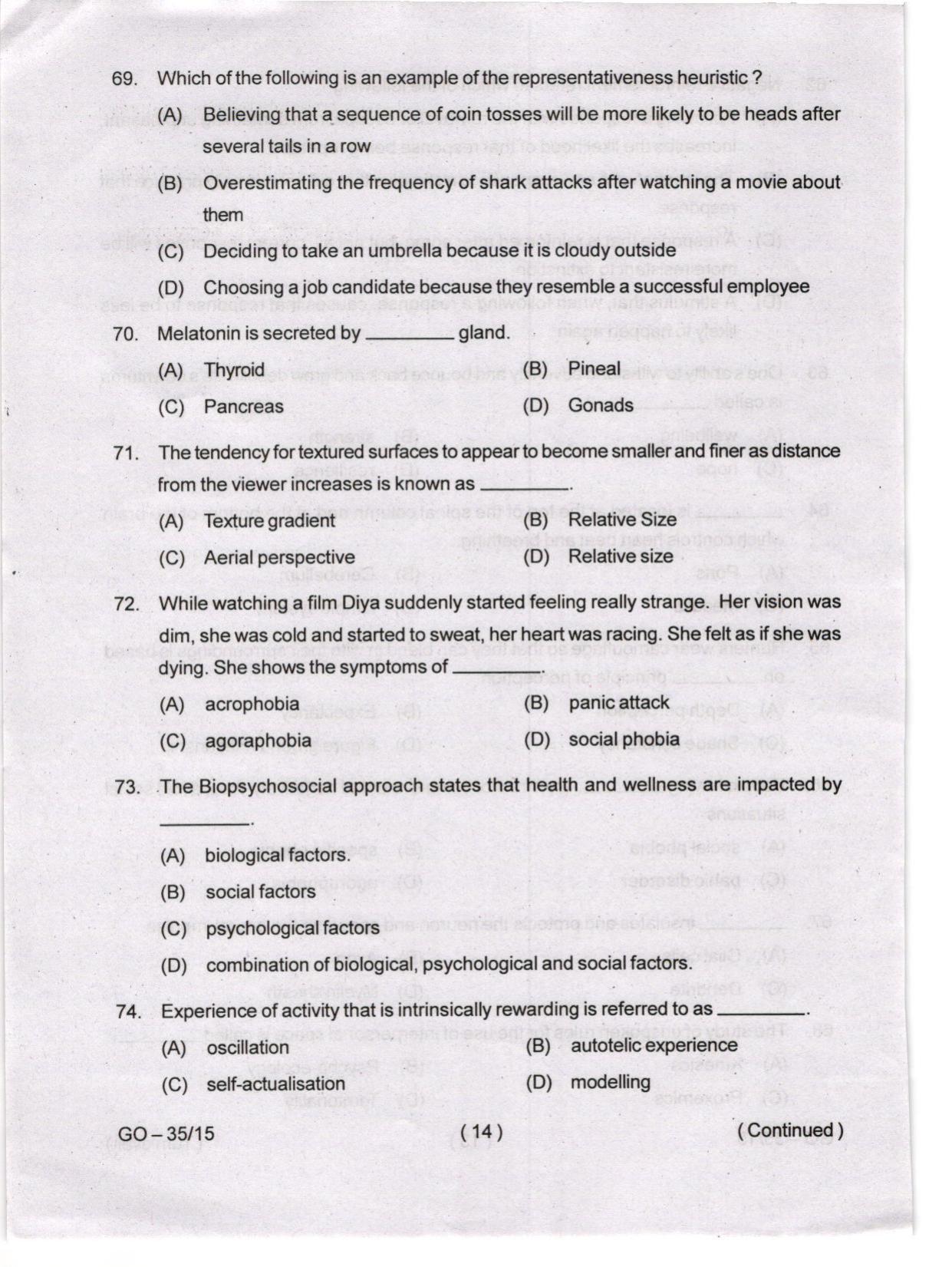 Odisha CPET 2024 PSYCHOLOGY Question Papers - Page 14