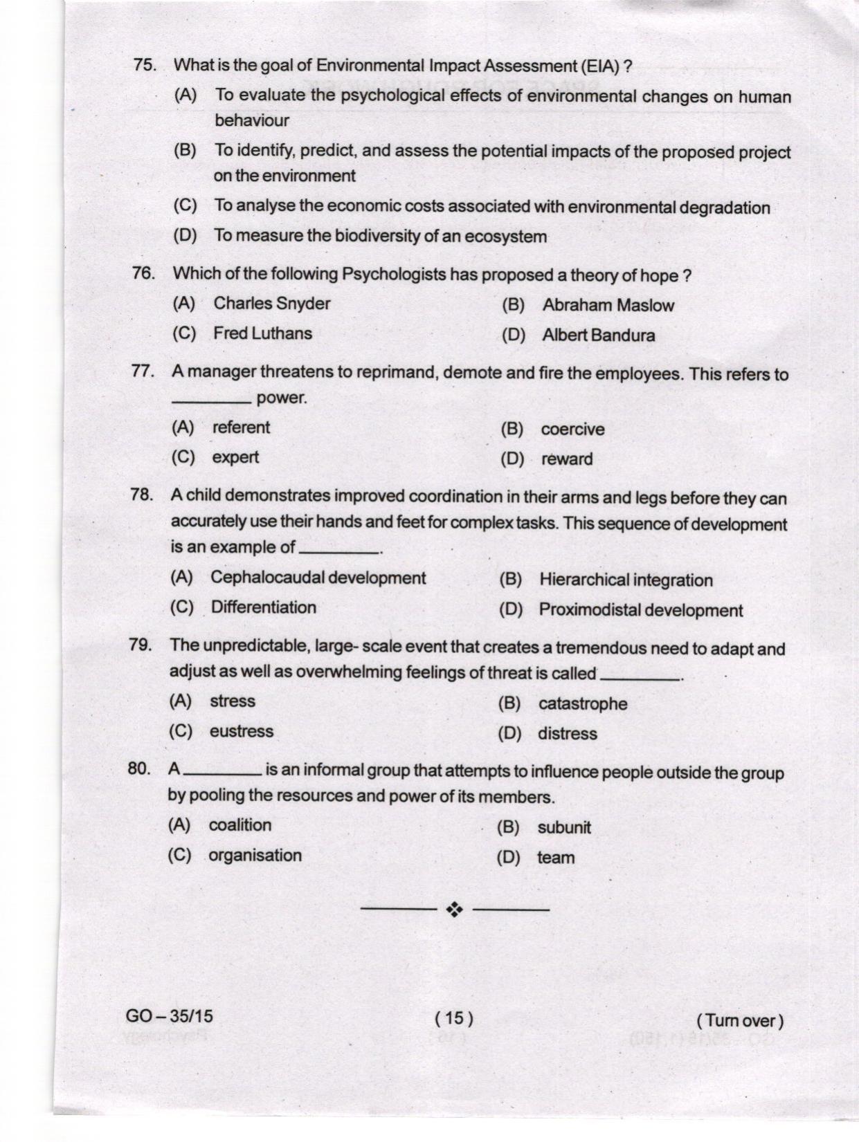 Odisha CPET 2024 PSYCHOLOGY Question Papers - Page 15