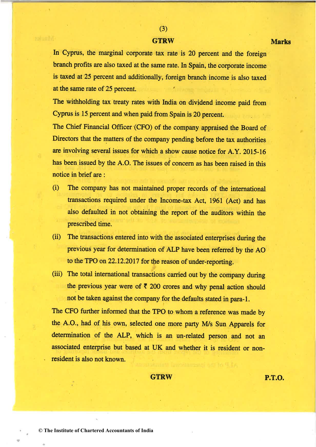 CA Final May 2018 Question Paper - Paper 6C – International Taxation - Page 3