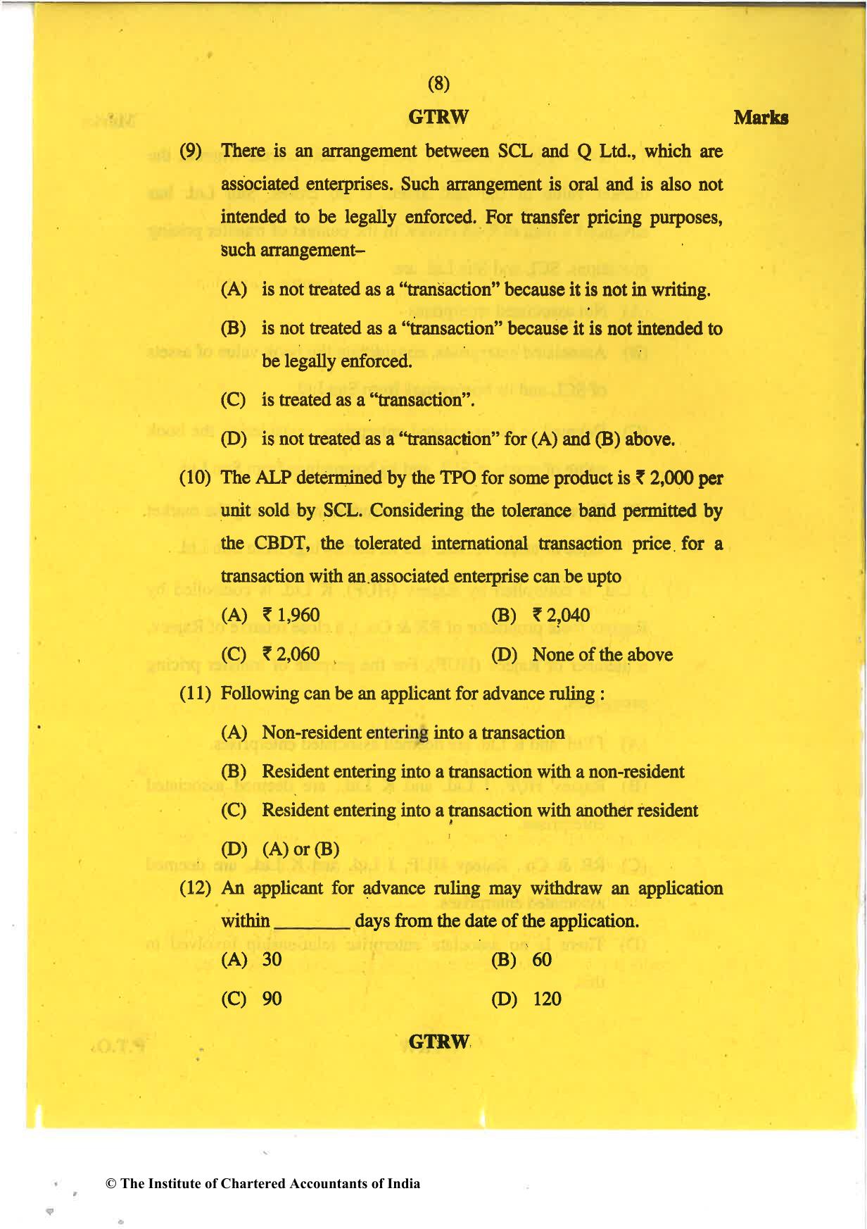 CA Final May 2018 Question Paper - Paper 6C – International Taxation - Page 8