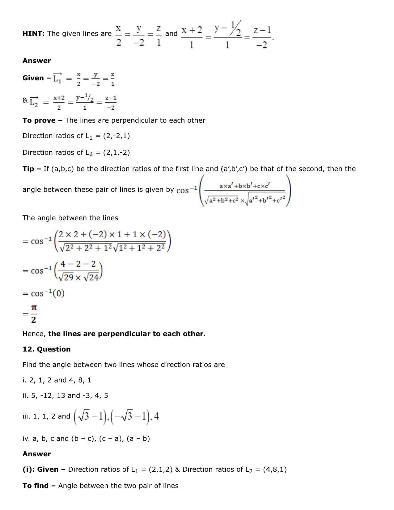 Chapter 27: Straight Line in Space Solutions: RS Aggarwal Class 12 Solutions  - Page 39