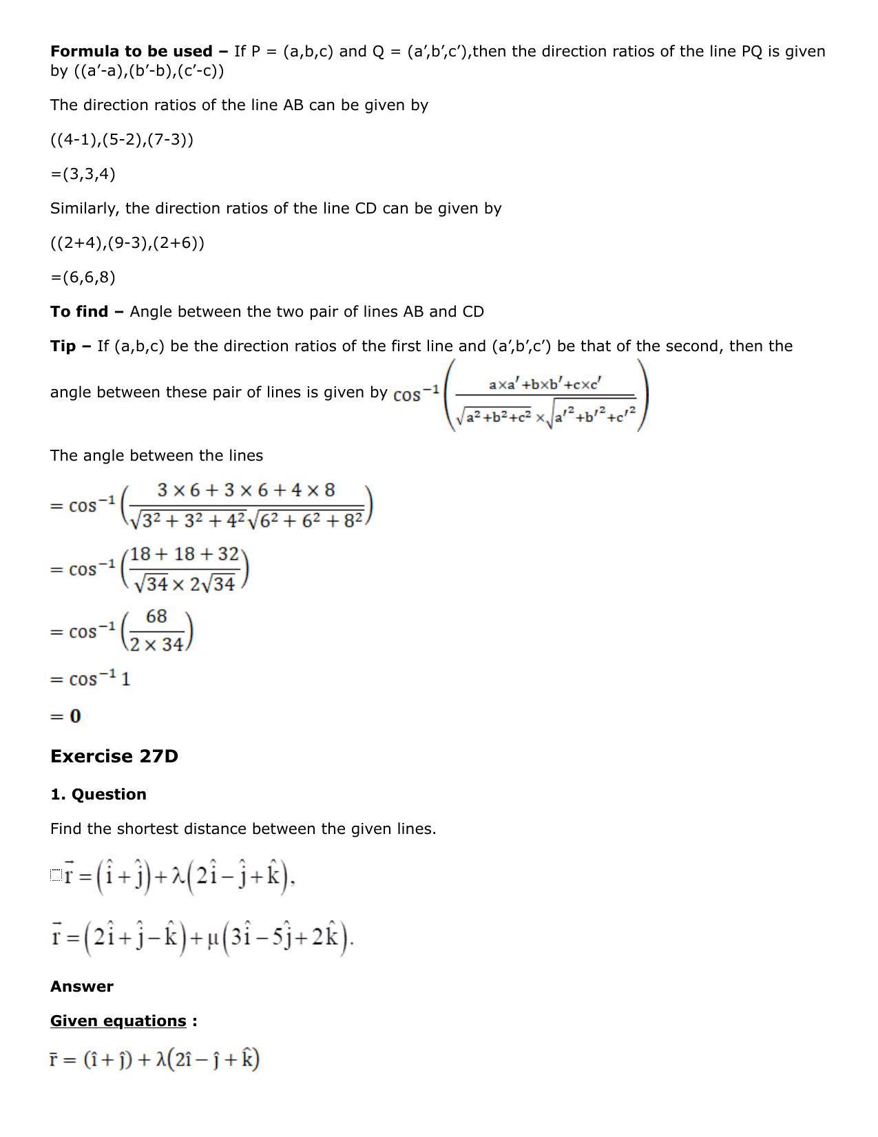 Chapter 27: Straight Line in Space Solutions: RS Aggarwal Class 12 Solutions  - Page 42