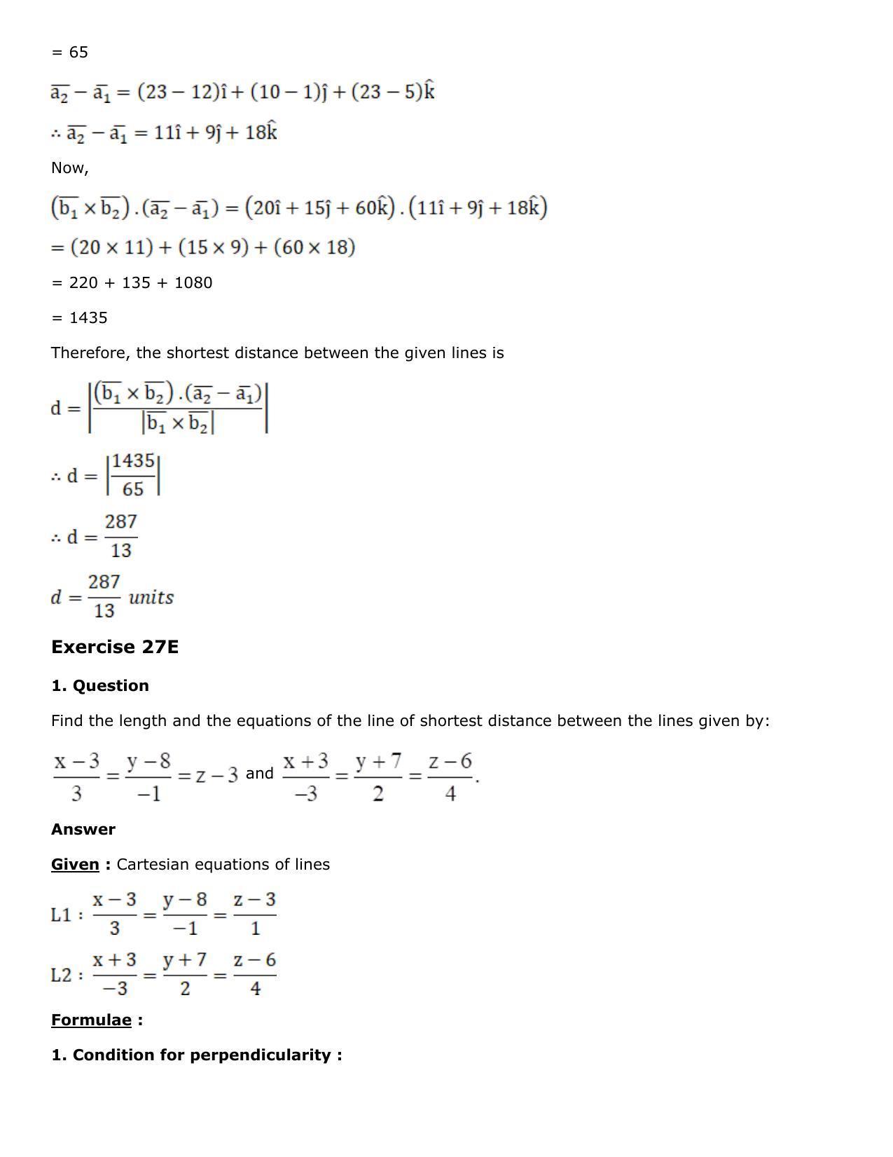 Chapter 27: Straight Line in Space Solutions: RS Aggarwal Class 12 Solutions  - Page 88