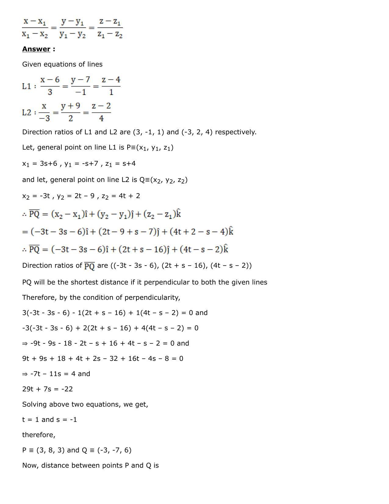 Chapter 27: Straight Line in Space Solutions: RS Aggarwal Class 12 Solutions  - Page 96