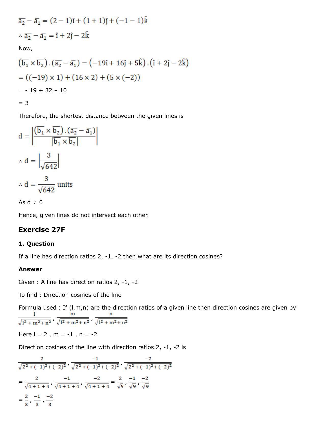 Chapter 27: Straight Line in Space Solutions: RS Aggarwal Class 12 Solutions  - Page 103