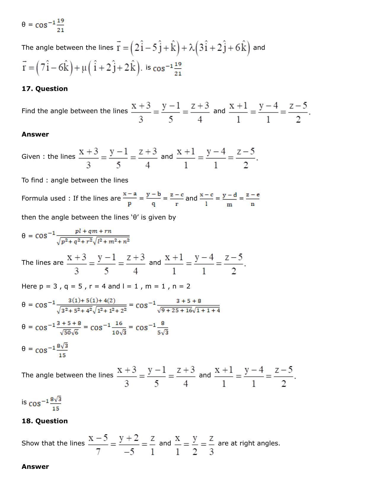 Chapter 27: Straight Line in Space Solutions: RS Aggarwal Class 12 Solutions  - Page 114