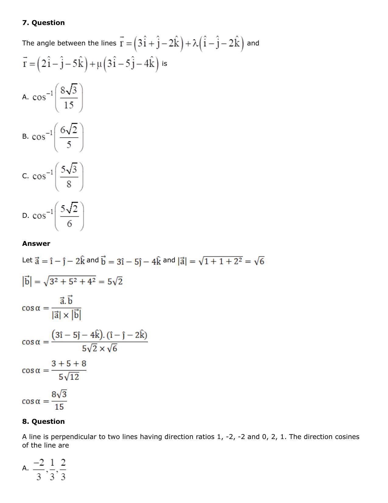 Chapter 27: Straight Line in Space Solutions: RS Aggarwal Class 12 Solutions  - Page 124