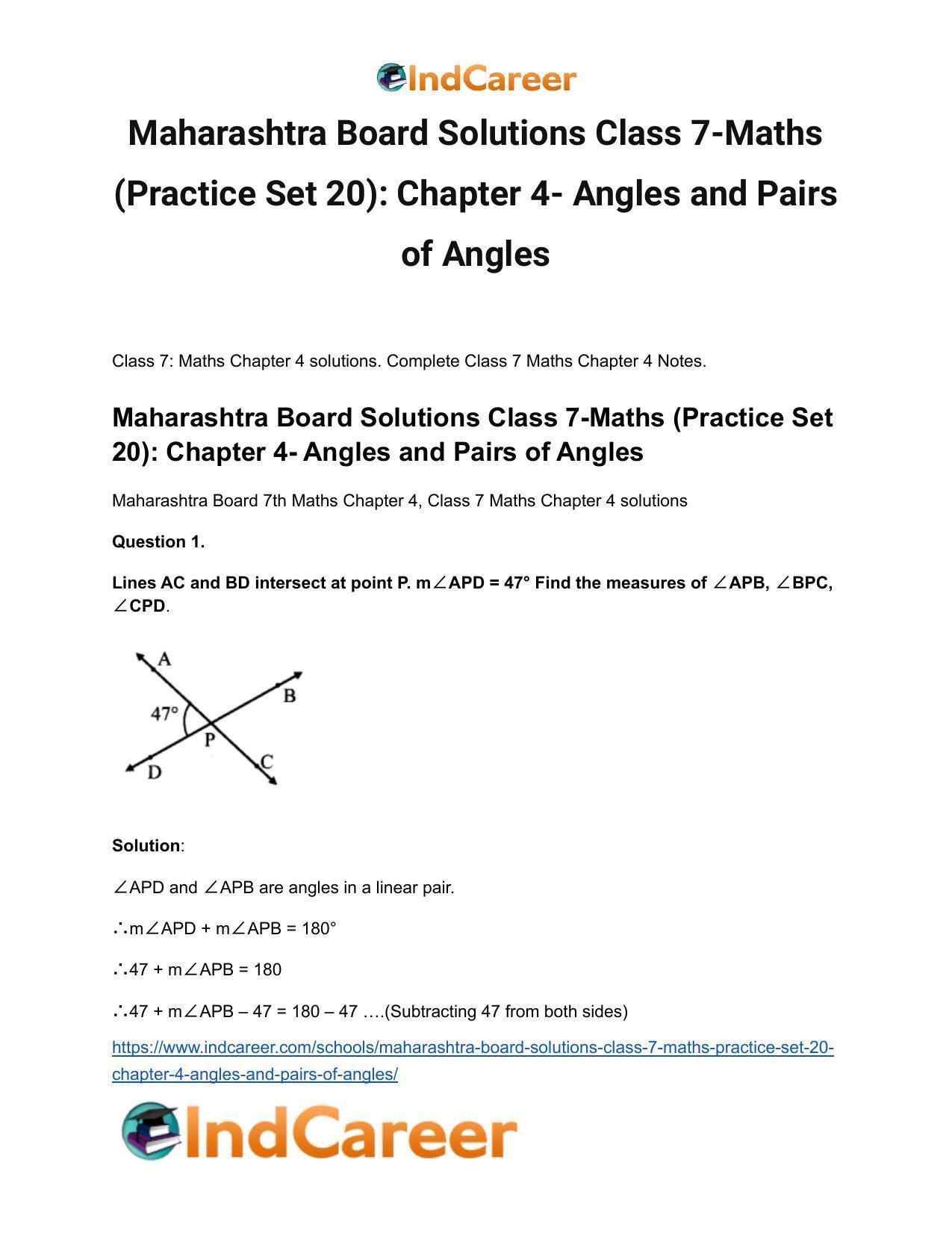 Maharashtra Board Solutions Class 7-Maths (Practice Set 20): Chapter 4- Angles and Pairs of Angles - Page 2