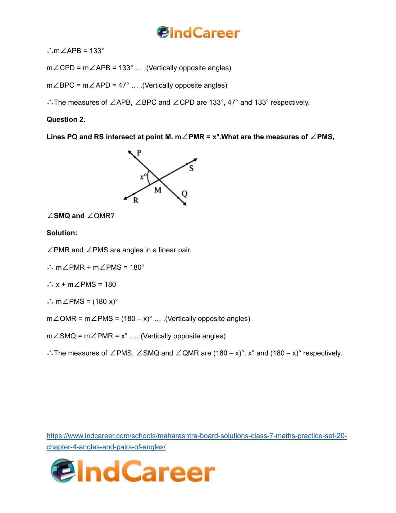 Maharashtra Board Solutions Class 7-Maths (Practice Set 20): Chapter 4- Angles and Pairs of Angles - Page 3