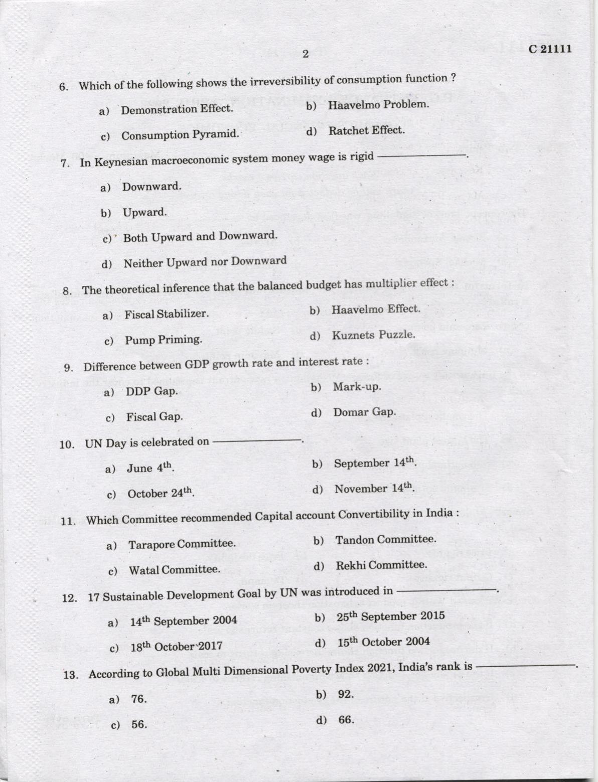CUCAT 2022 M.A Economics & M.A.Financial Economics Question Paper - Page 2