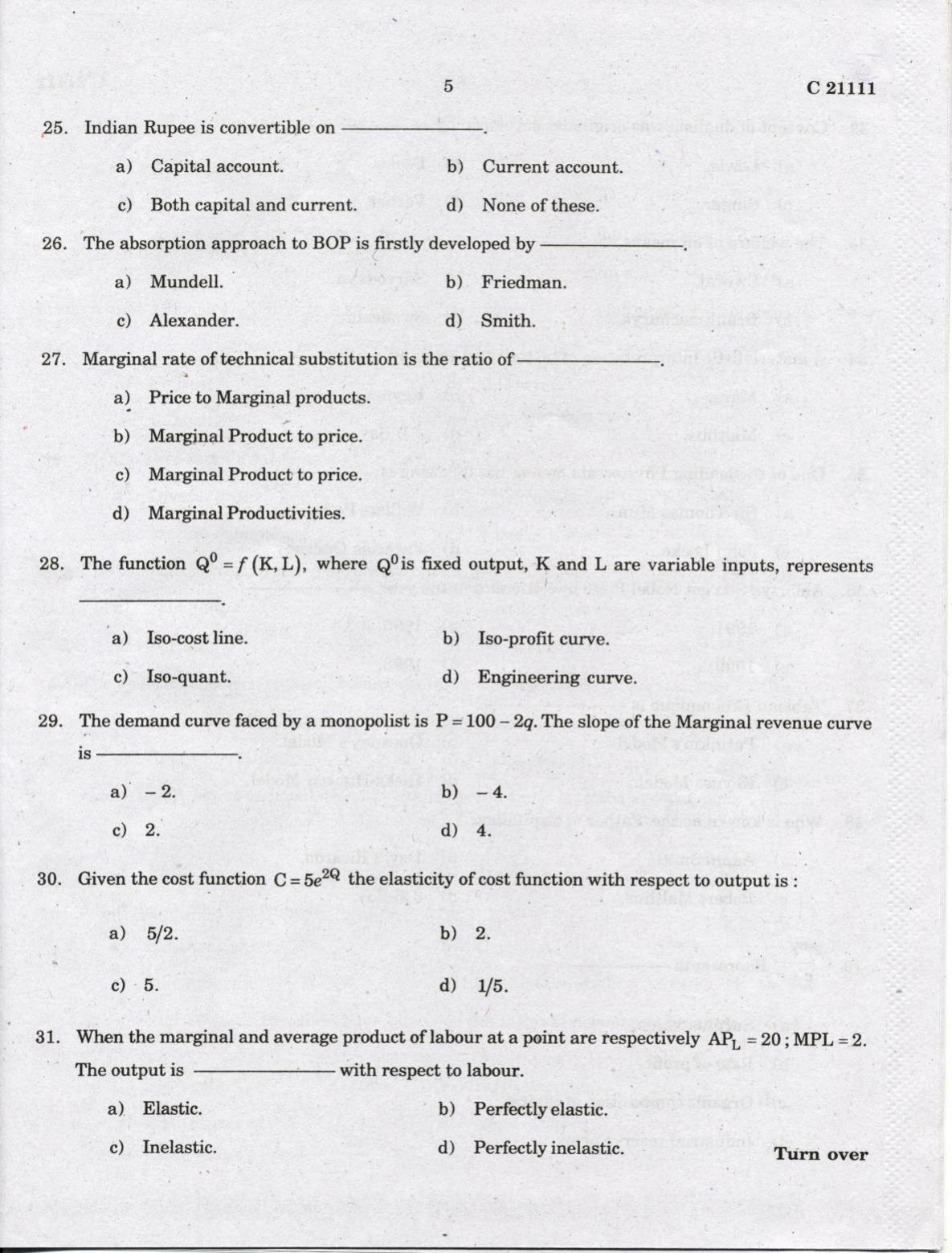 CUCAT 2022 M.A Economics & M.A.Financial Economics Question Paper - Page 5