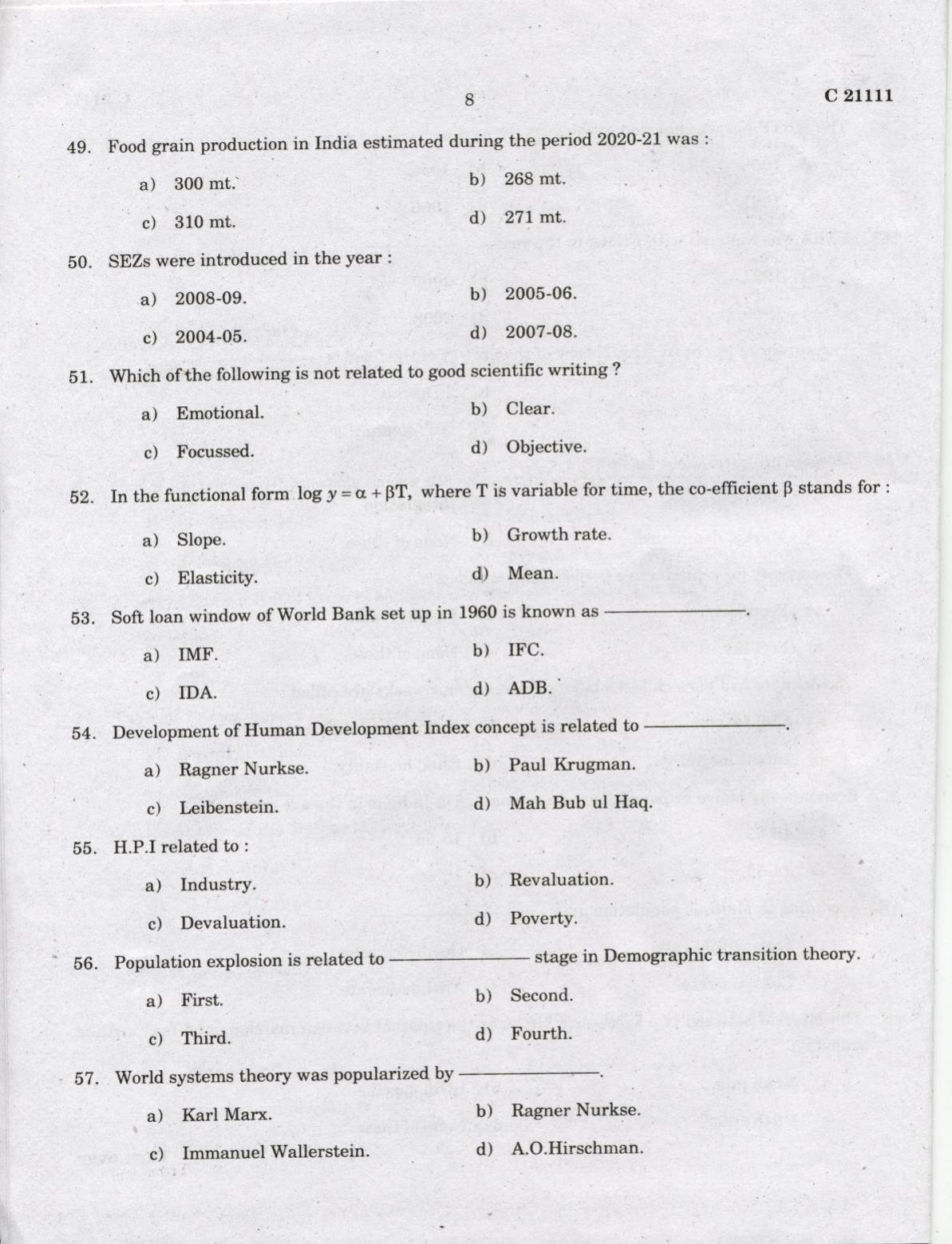 CUCAT 2022 M.A Economics & M.A.Financial Economics Question Paper - Page 8