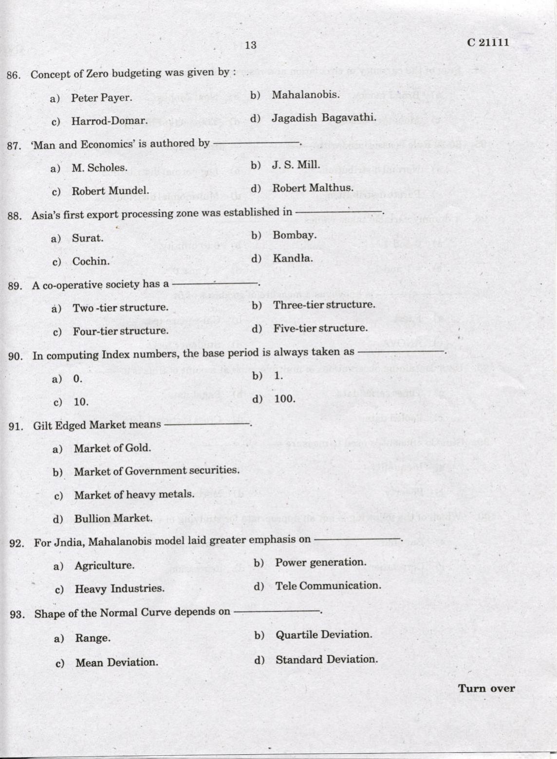 CUCAT 2022 M.A Economics & M.A.Financial Economics Question Paper - Page 13
