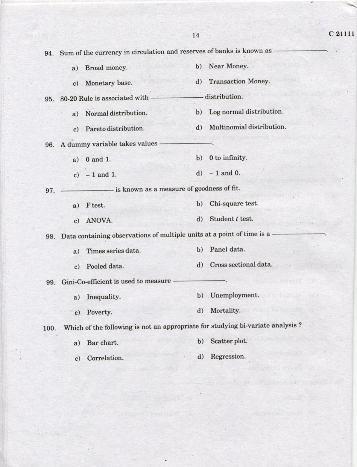 CUCAT 2022 M.A Economics & M.A.Financial Economics Question Paper - Page 14