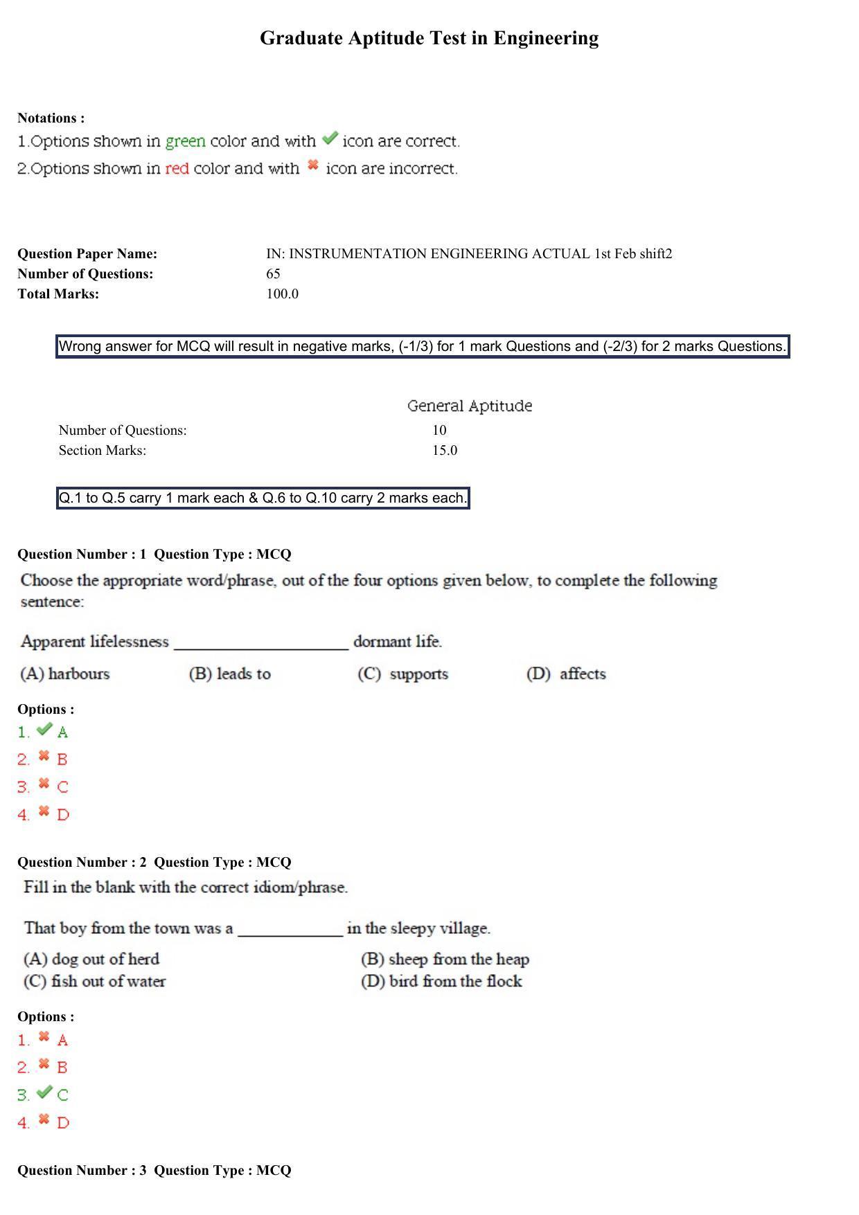 GATE 2015 Instrumentation Engineering (IN) Question Paper with Answer Key - Page 1
