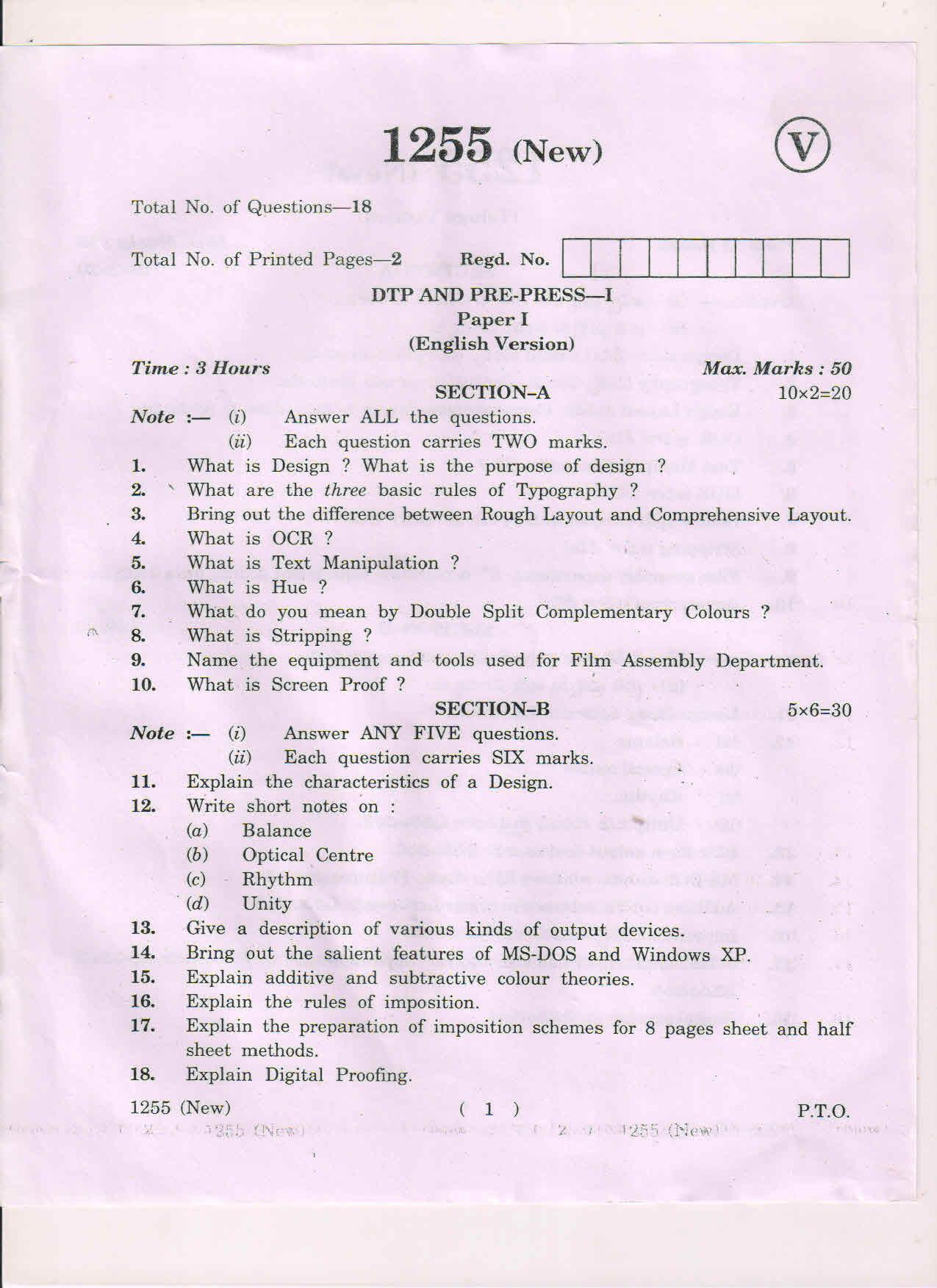 AP Inter 1st Year DTP and Pre-Press-I (New) March-2019-Vocational Question Paper - Page 1