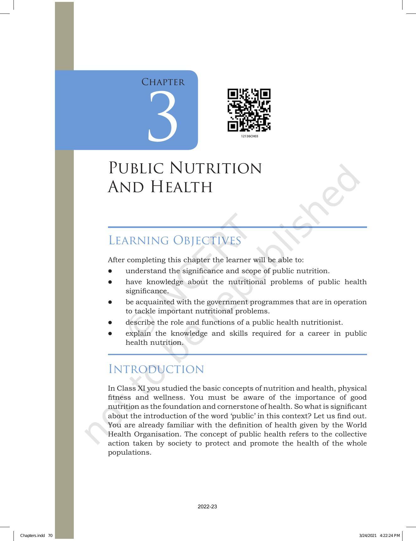 NCERT Book for Class 12 Home Science (Part -I) Chapter 3 Public Nutrition and Health - Page 1