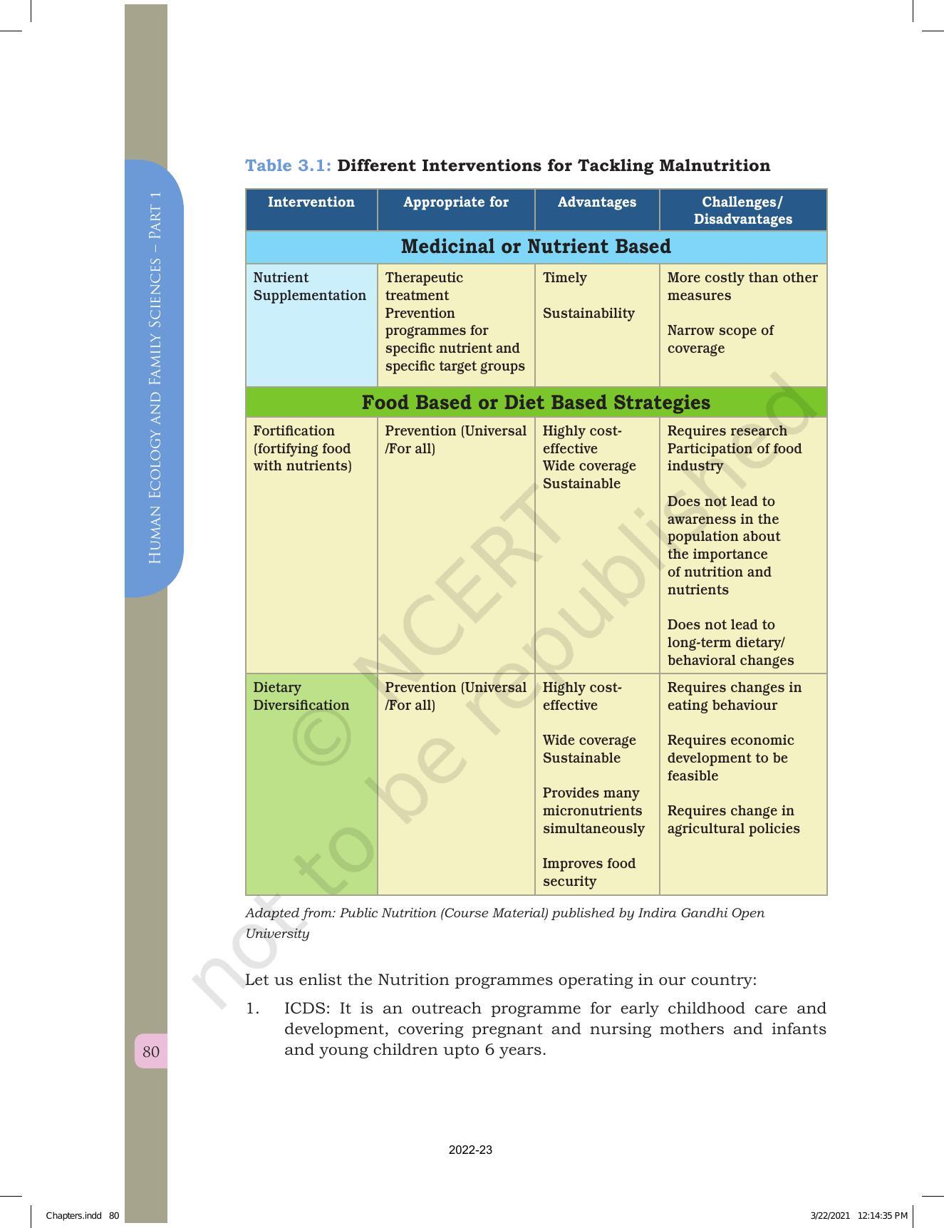 NCERT Book for Class 12 Home Science (Part -I) Chapter 3 Public Nutrition and Health - Page 11