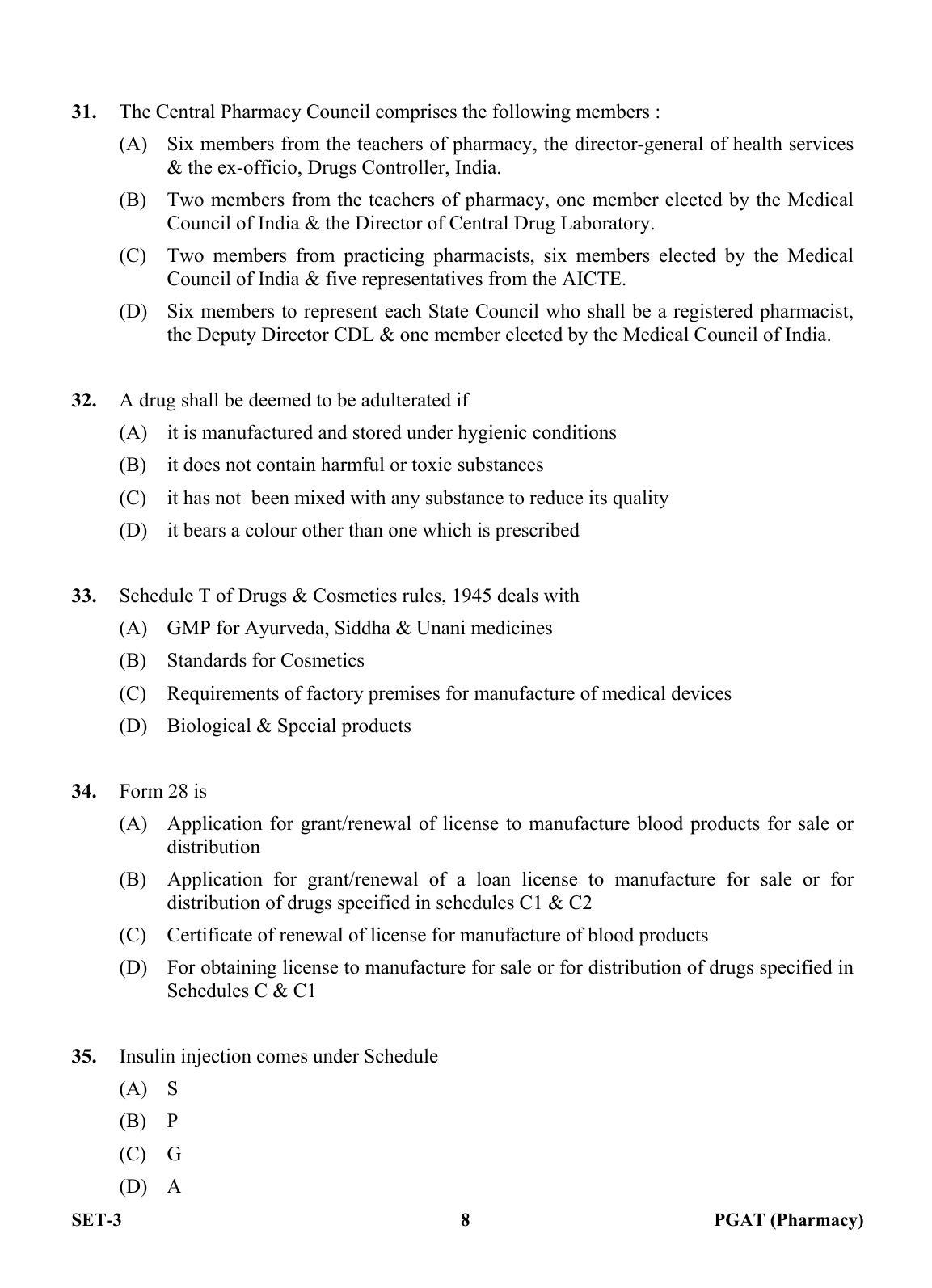 OJEE PGAT 2013 Pharmacy Set 3 Question Paper - Page 7