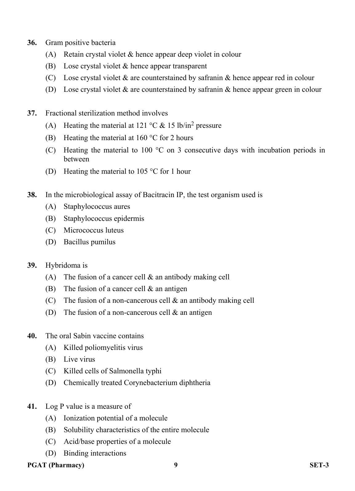 OJEE PGAT 2013 Pharmacy Set 3 Question Paper - Page 8