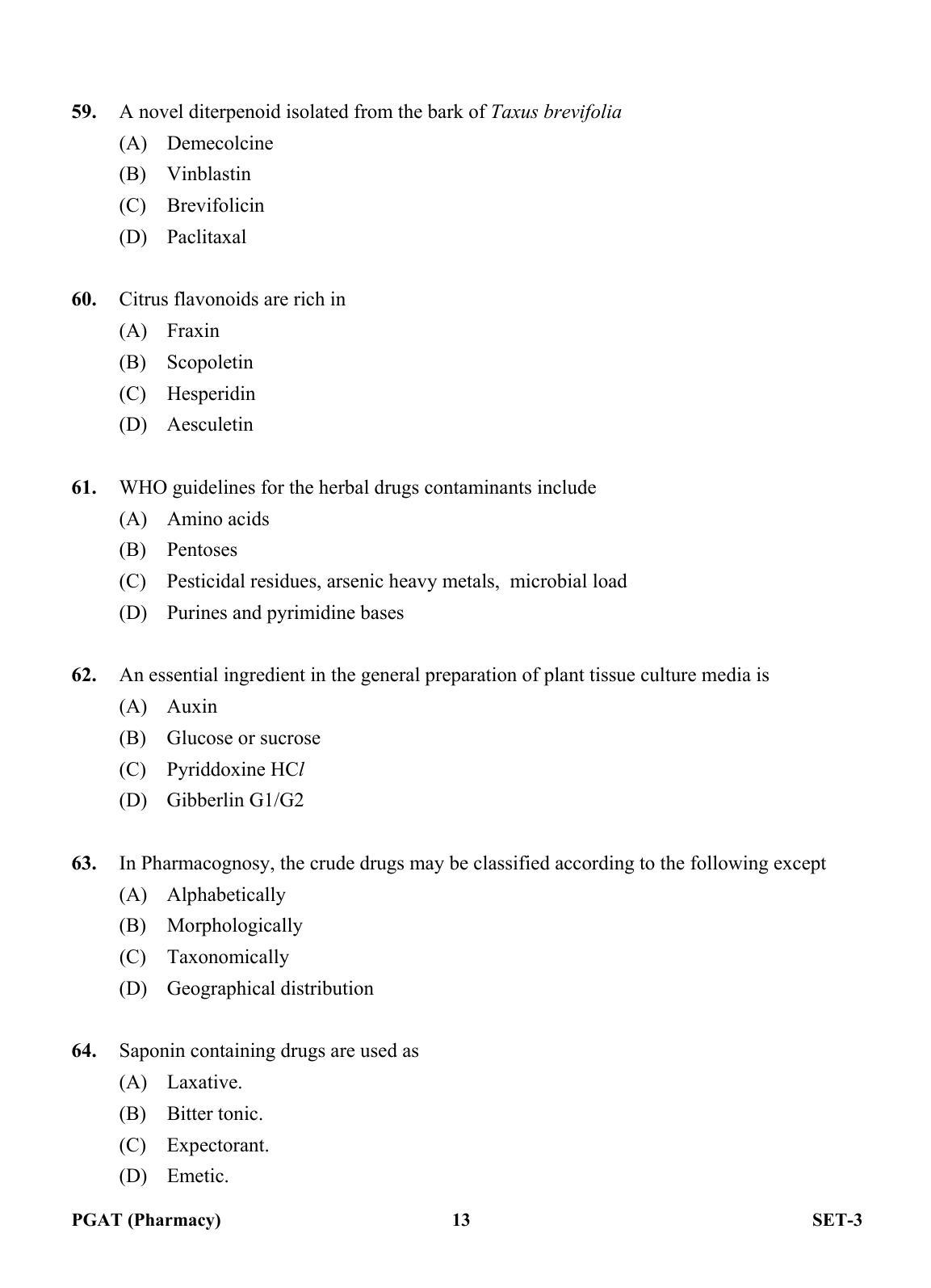 OJEE PGAT 2013 Pharmacy Set 3 Question Paper - Page 12