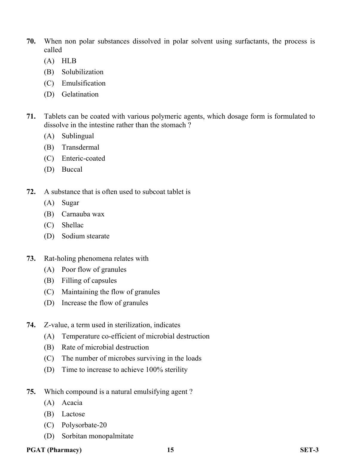 OJEE PGAT 2013 Pharmacy Set 3 Question Paper - Page 14