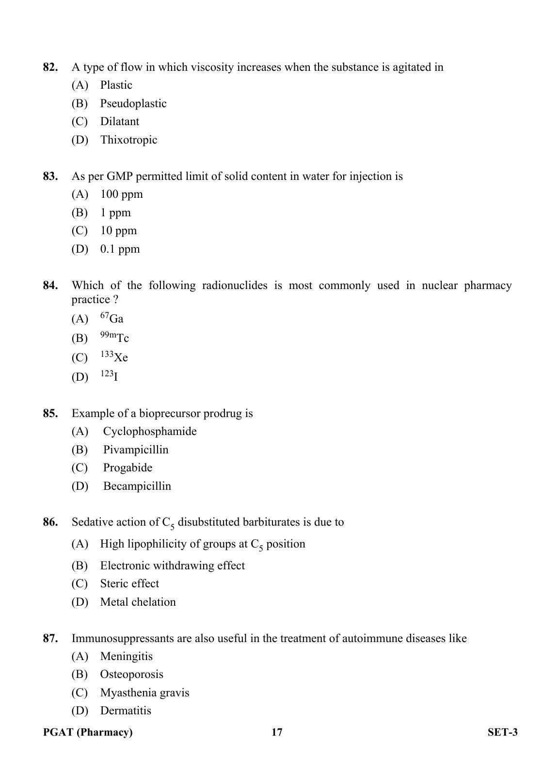 OJEE PGAT 2013 Pharmacy Set 3 Question Paper - Page 16