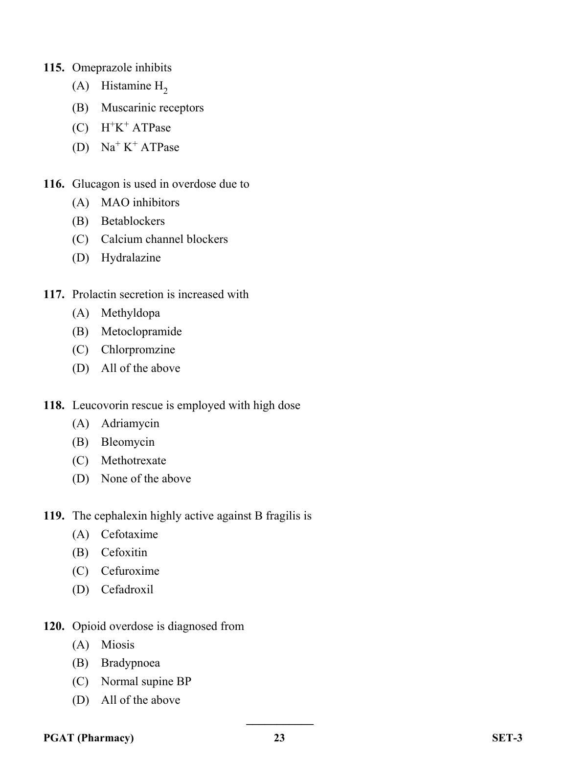 OJEE PGAT 2013 Pharmacy Set 3 Question Paper - Page 22