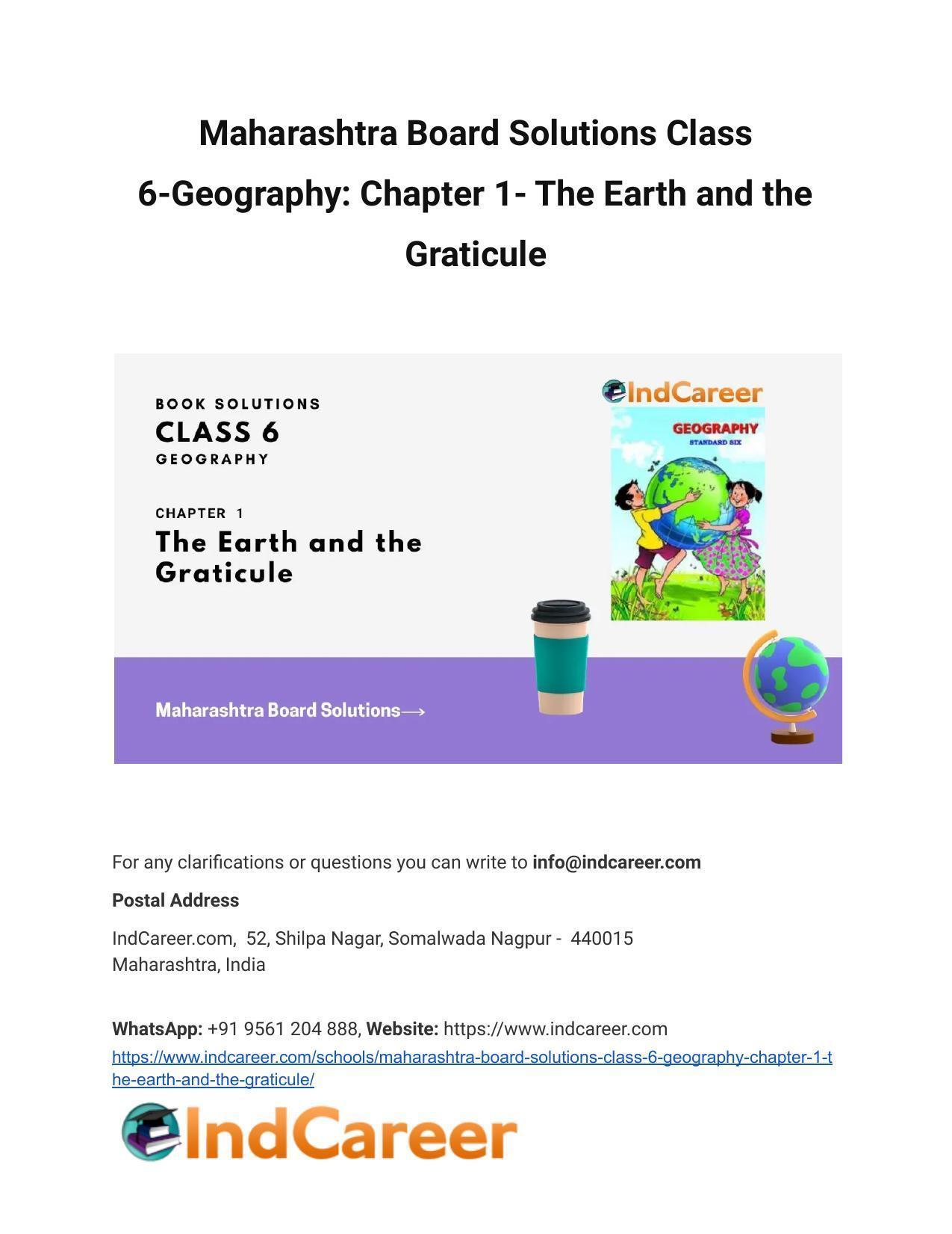 Maharashtra Board Solutions Class 6-Geography: Chapter 1- The Earth and the Graticule - Page 1