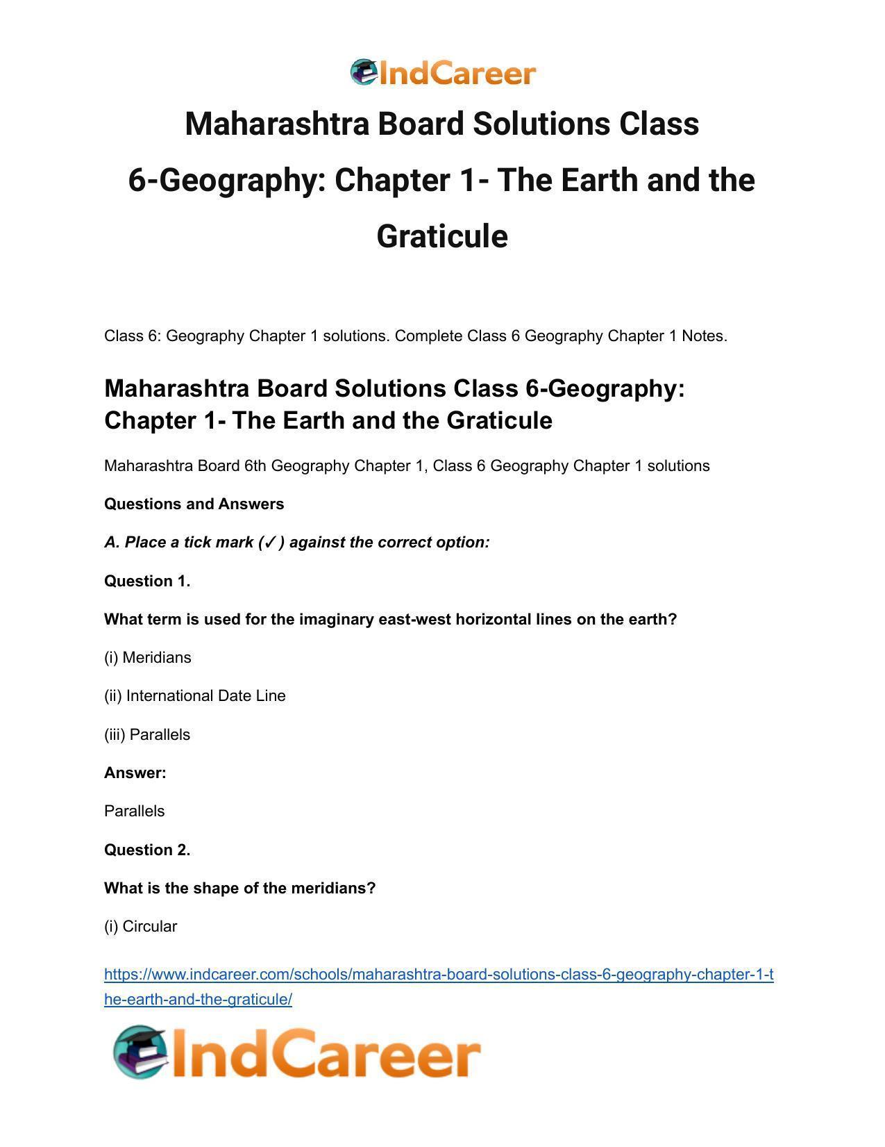 Maharashtra Board Solutions Class 6-Geography: Chapter 1- The Earth and the Graticule - Page 2