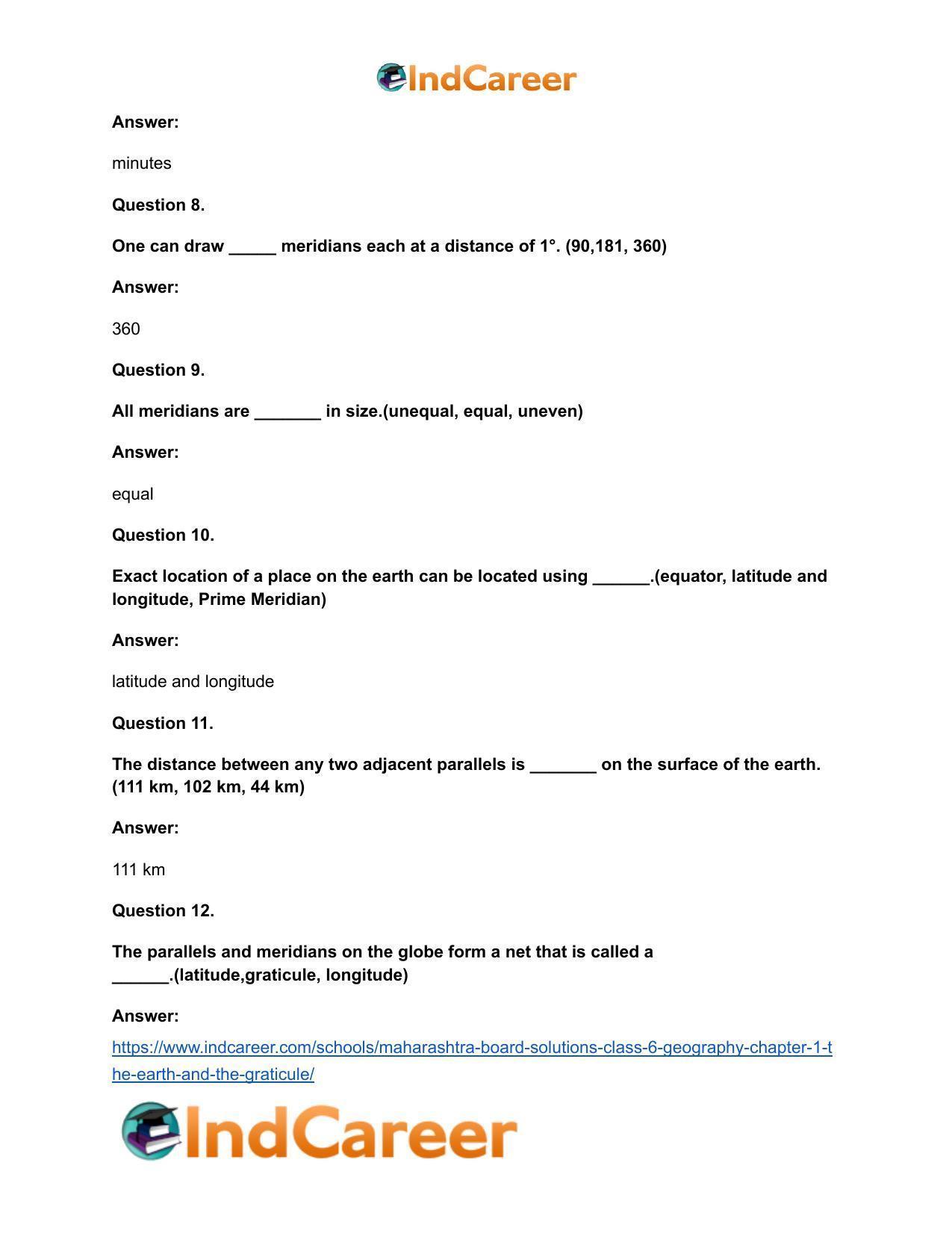 Maharashtra Board Solutions Class 6-Geography: Chapter 1- The Earth and the Graticule - Page 14