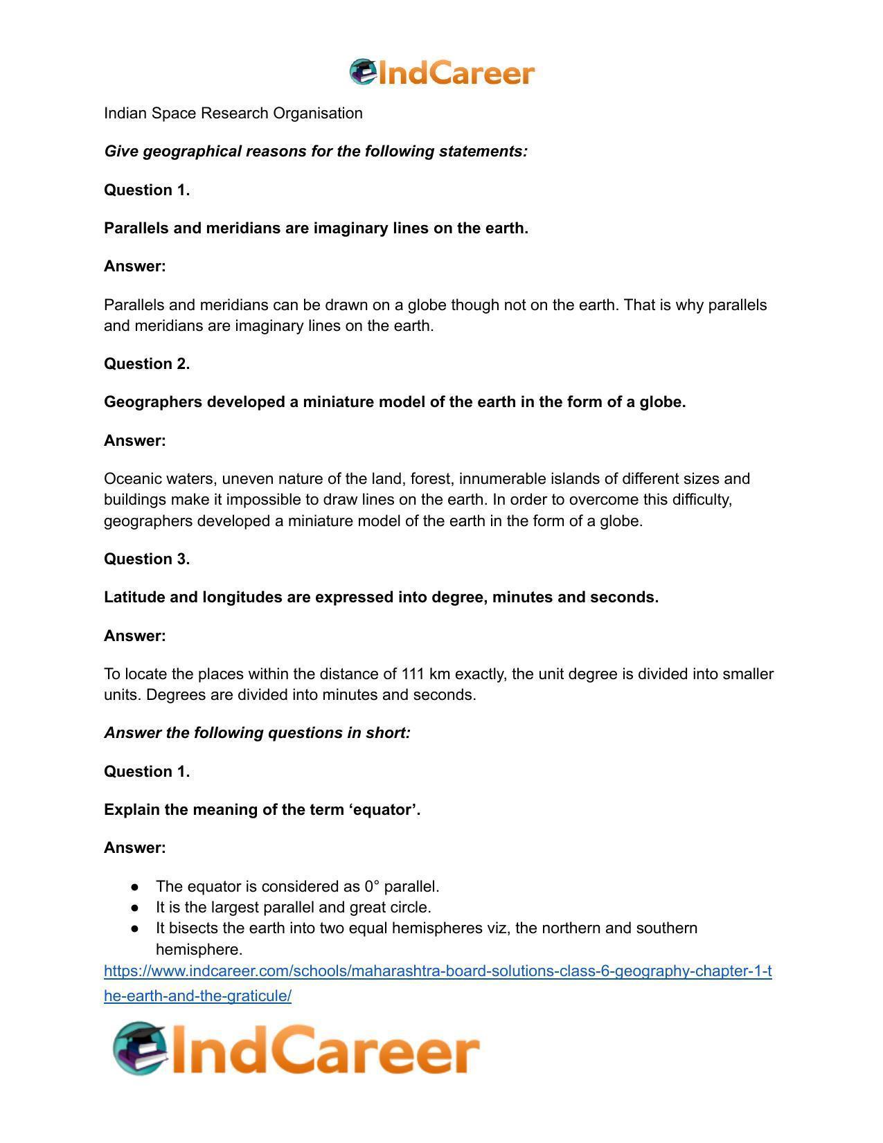 Maharashtra Board Solutions Class 6-Geography: Chapter 1- The Earth and the Graticule - Page 18