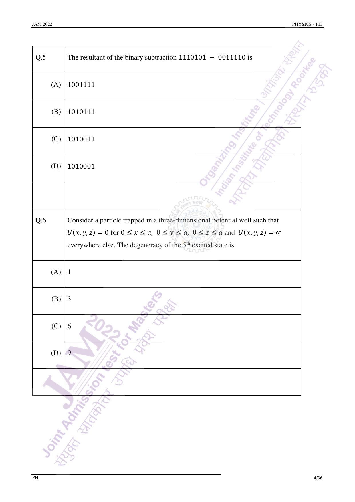 JAM 2022: PH Question Paper - Page 3