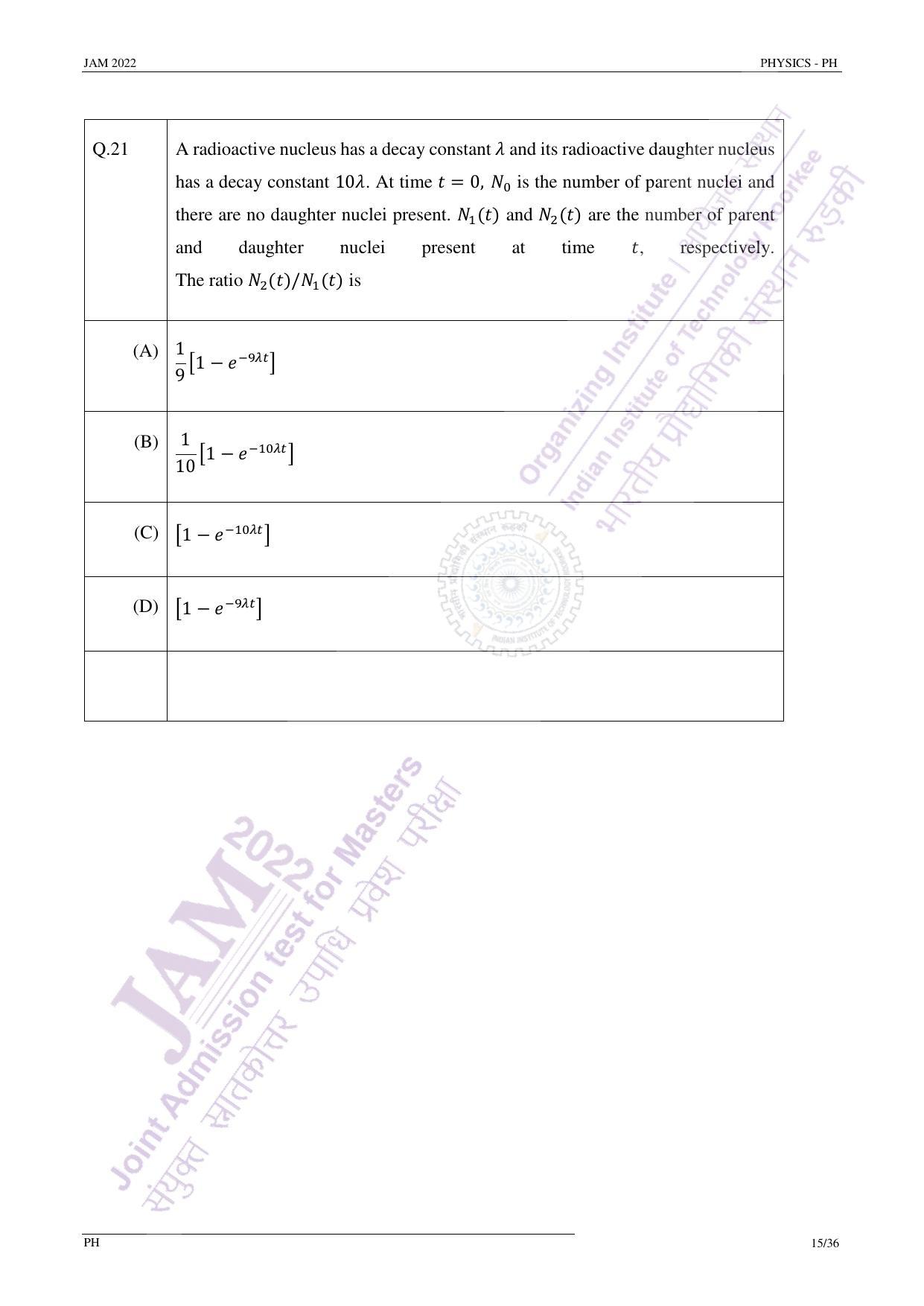 JAM 2022: PH Question Paper - Page 14