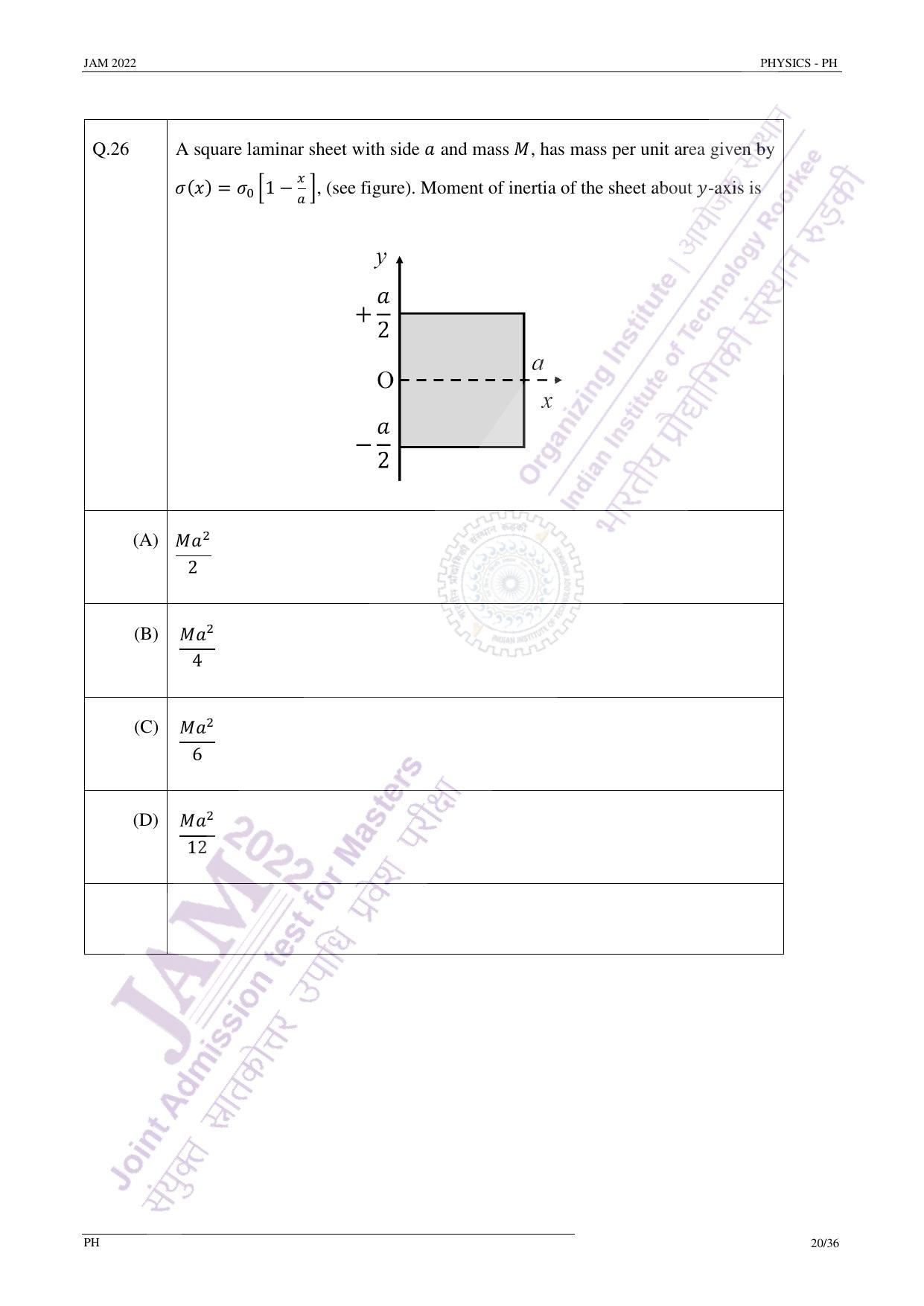 JAM 2022: PH Question Paper - Page 19
