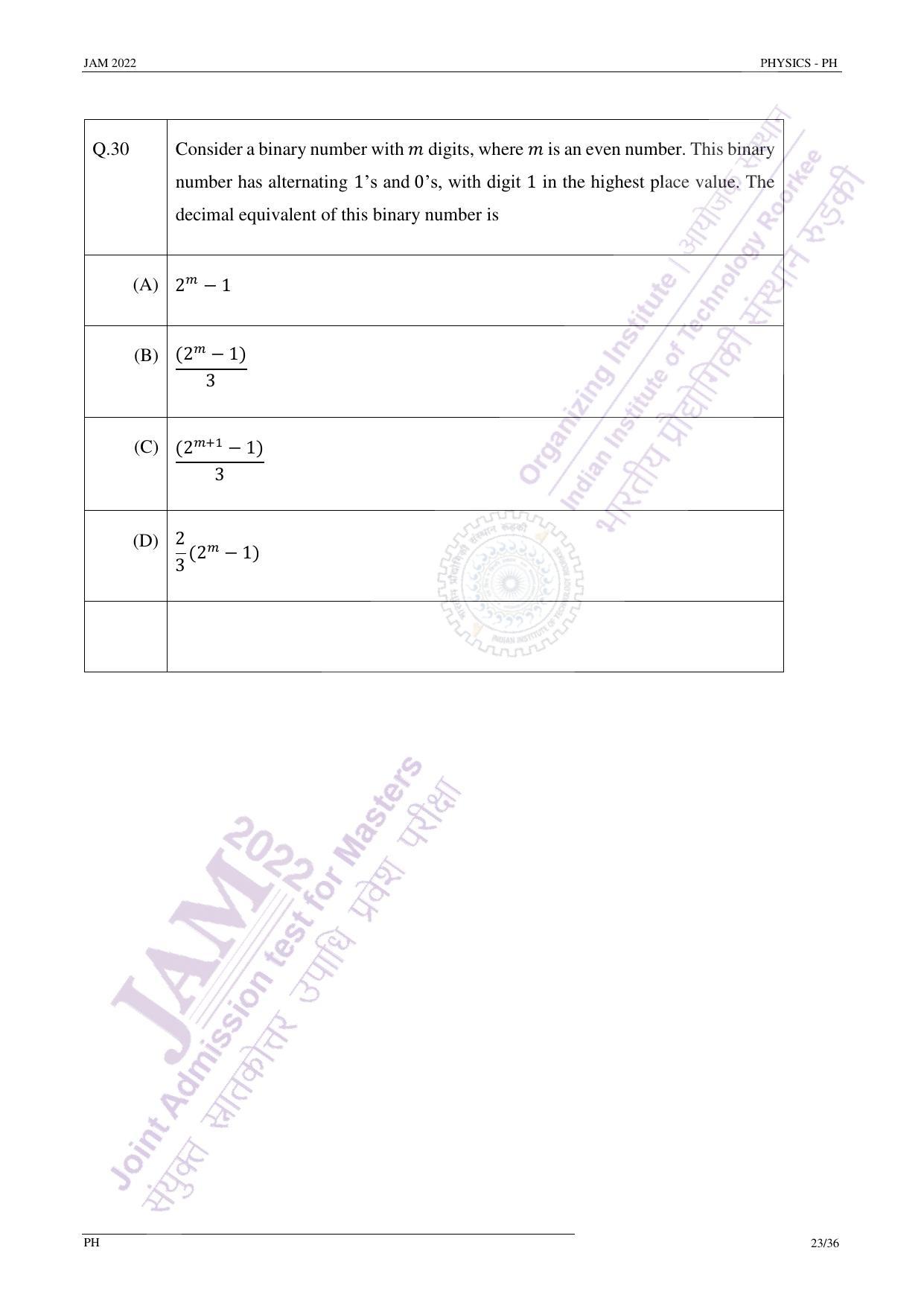 JAM 2022: PH Question Paper - Page 22