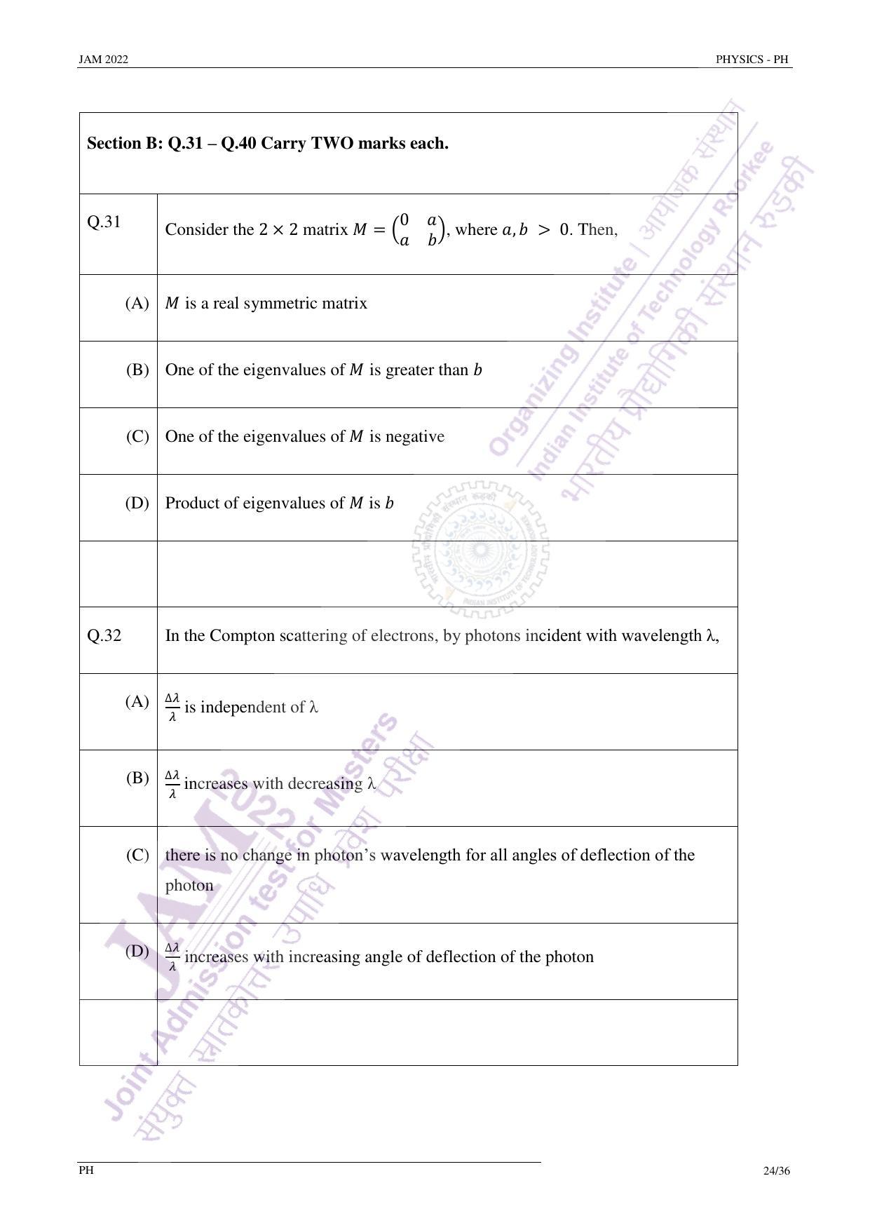 JAM 2022: PH Question Paper - Page 23