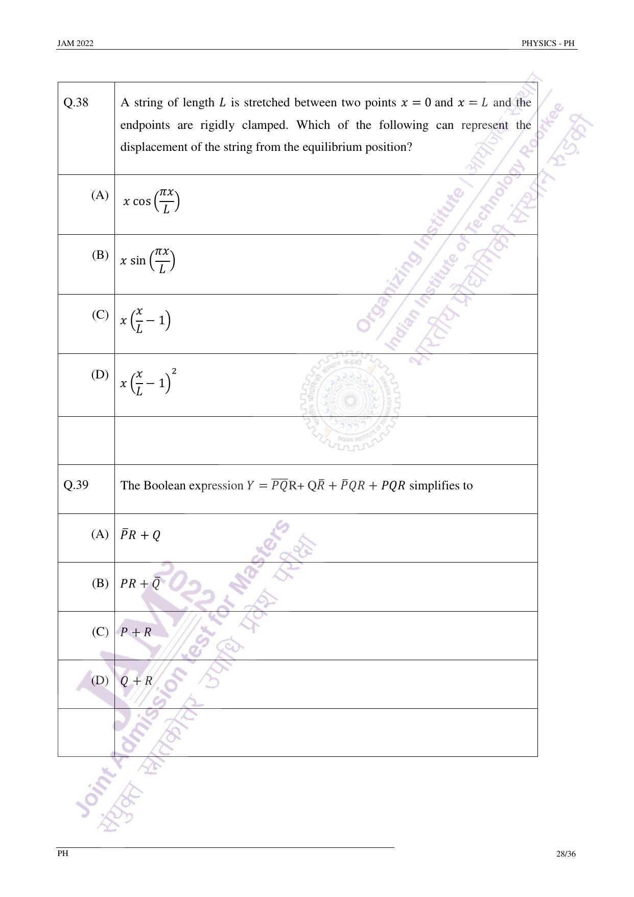 JAM 2022: PH Question Paper - Page 27