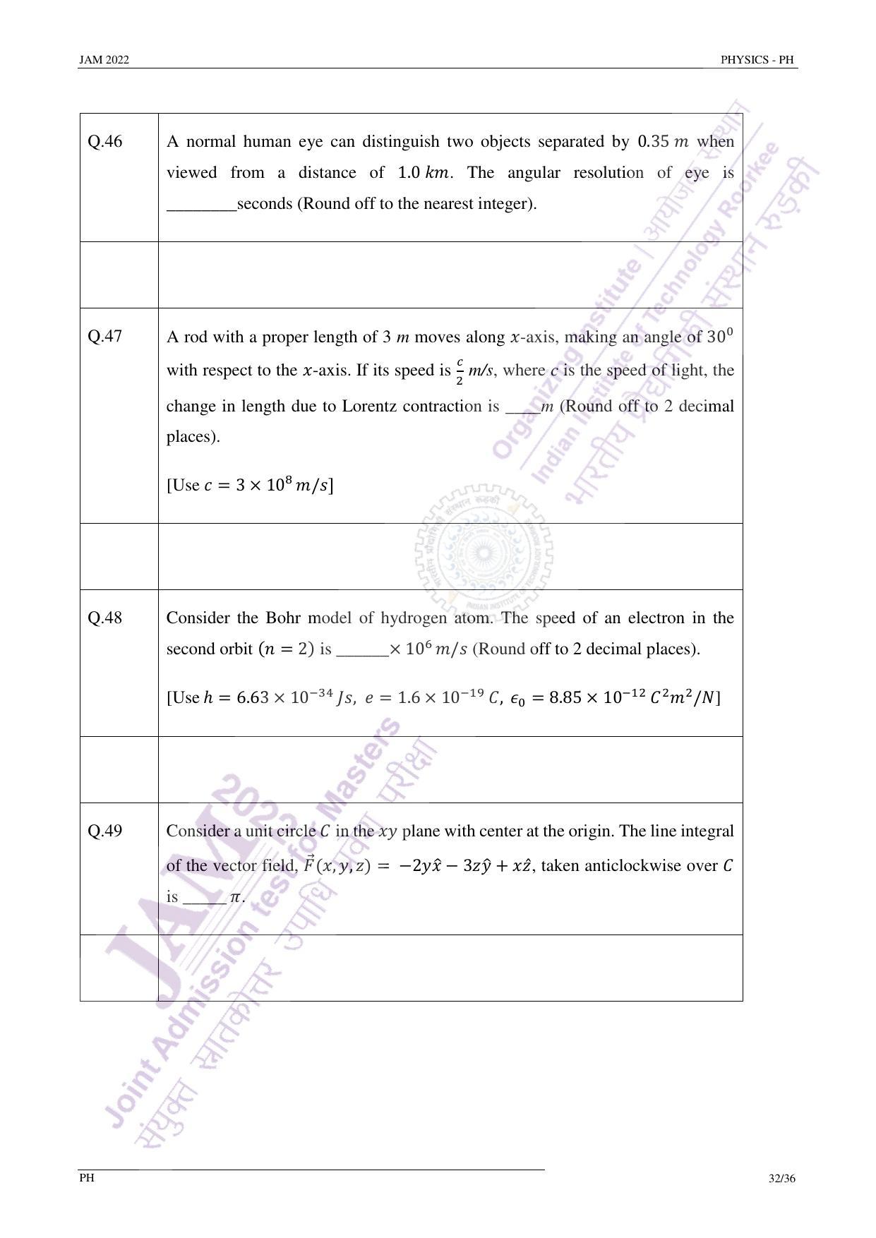 JAM 2022: PH Question Paper - Page 31
