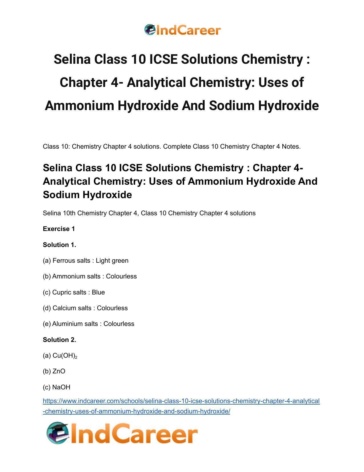 Selina Class 10 ICSE Solutions Chemistry : Chapter 4- Analytical Chemistry: Uses of Ammonium Hydroxide And Sodium Hydroxide - Page 2