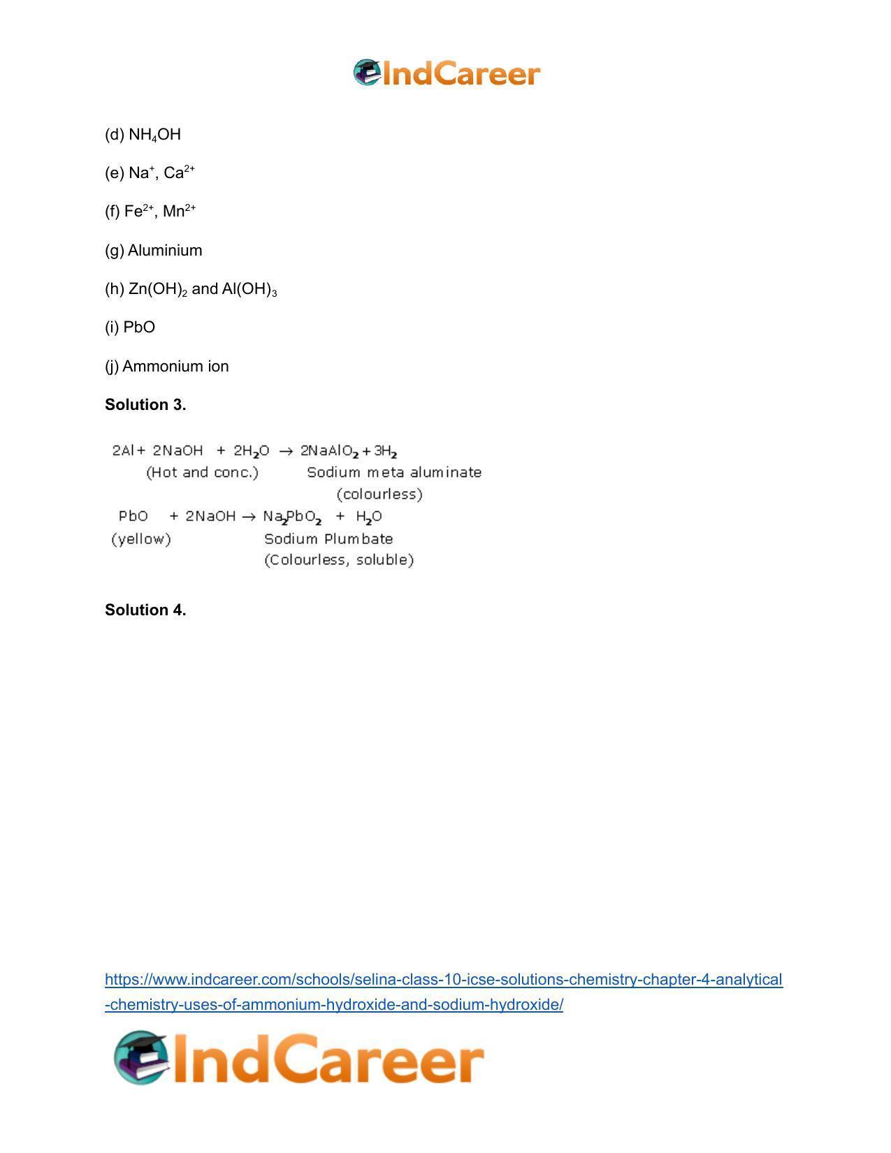 Selina Class 10 ICSE Solutions Chemistry : Chapter 4- Analytical Chemistry: Uses of Ammonium Hydroxide And Sodium Hydroxide - Page 3